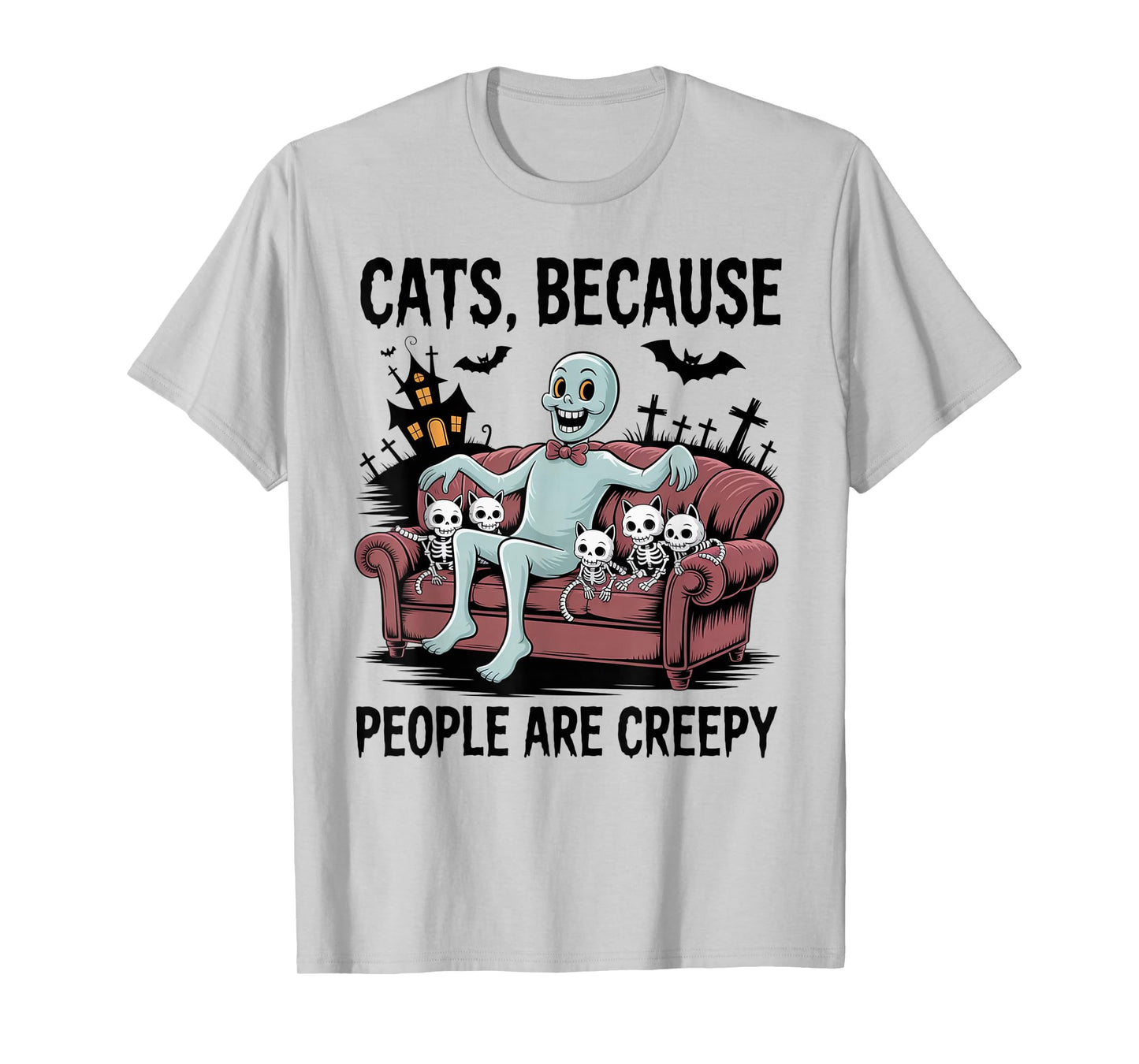 Cats Because People are Creepy Ghost Halloween Cat Mom Kids T-Shirt