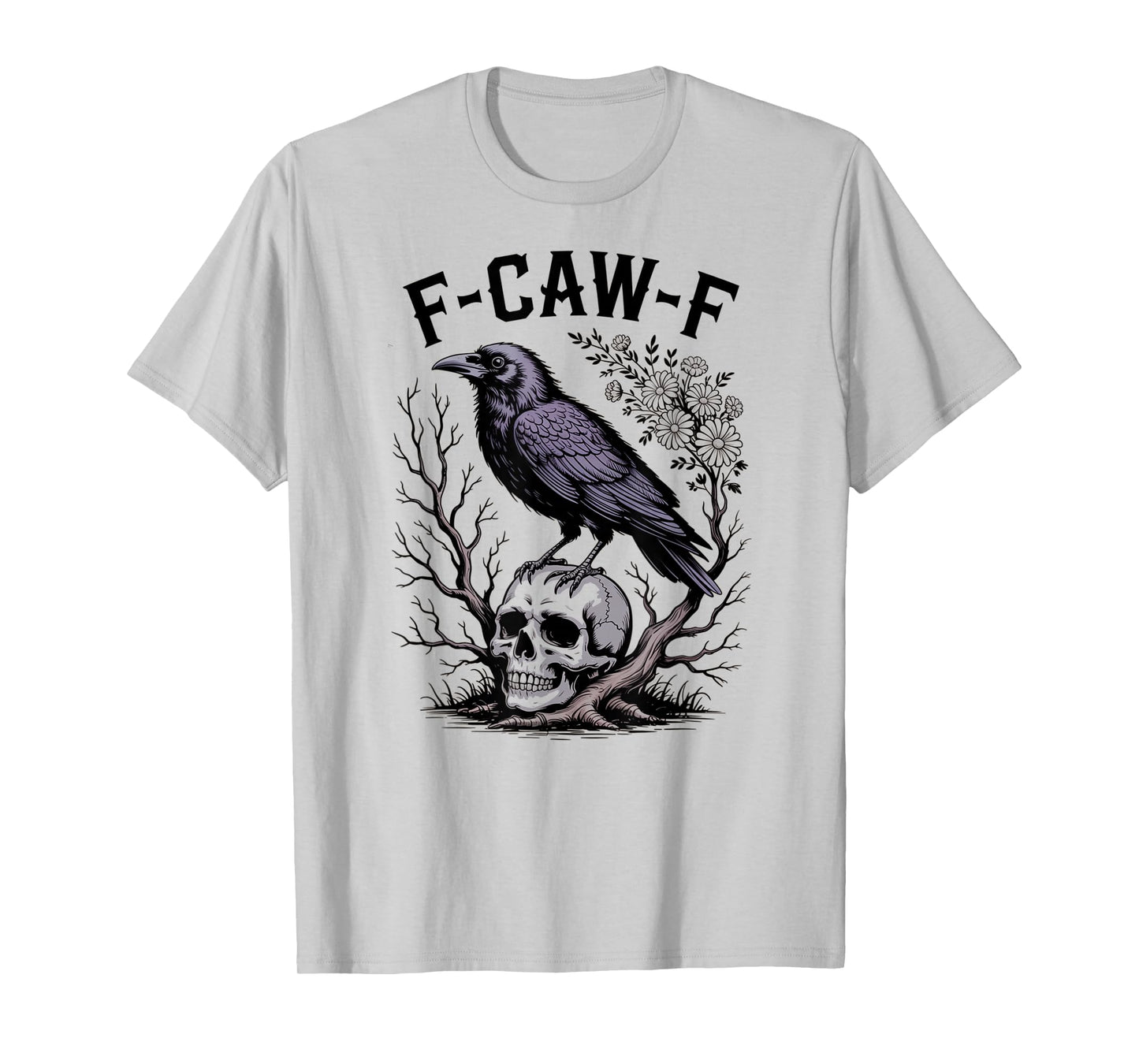 F-Caw-F Graphic Halloween Skull and Crow Lover F-CAW-F Crow T-Shirt