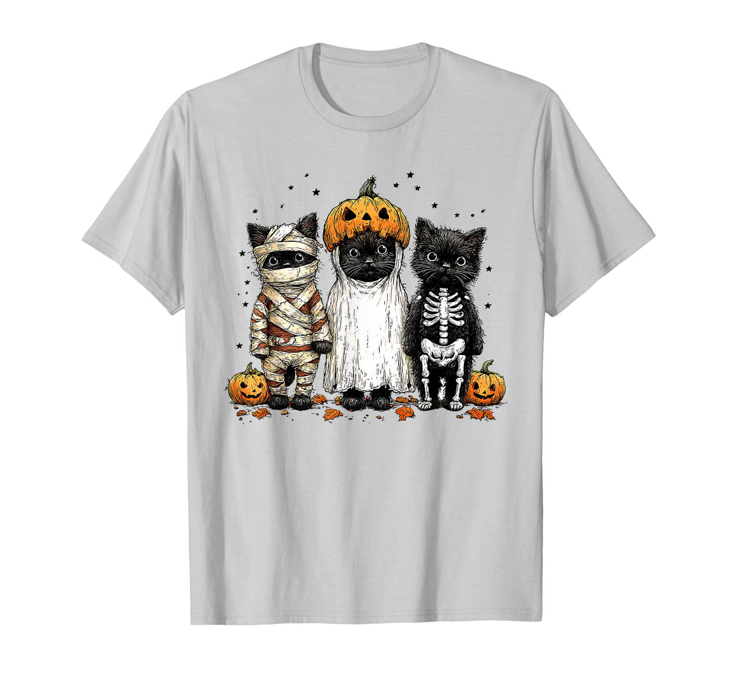 Cute Black Cats Halloween - Mummy Ghost Skeleton Costume T-Shirt