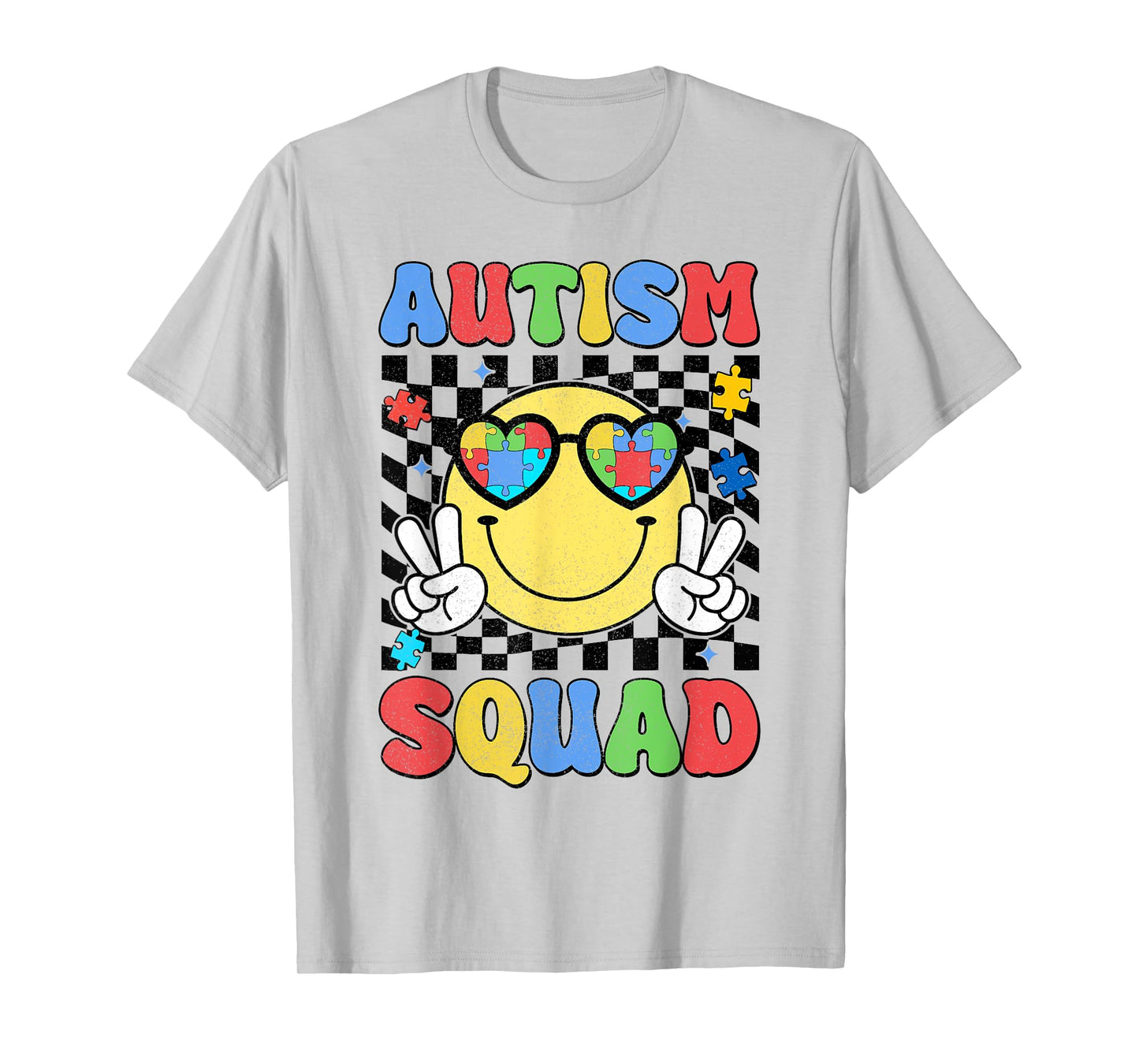 Smile Face Autism Awareness Support Squad Blue Ribbon Gifts T-Shirt