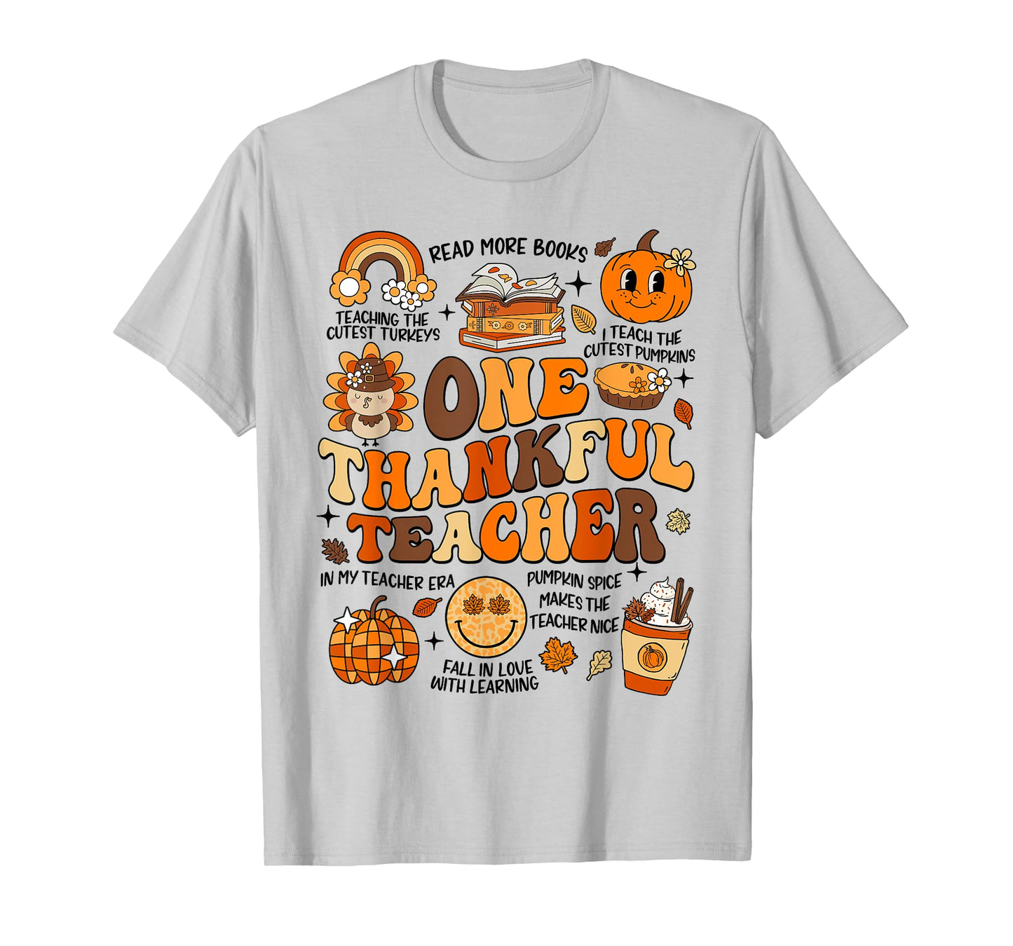 One Thankful Teacher Thanksgiving Retro Groovy Fall Teachers T-Shirt for Men Women Kids