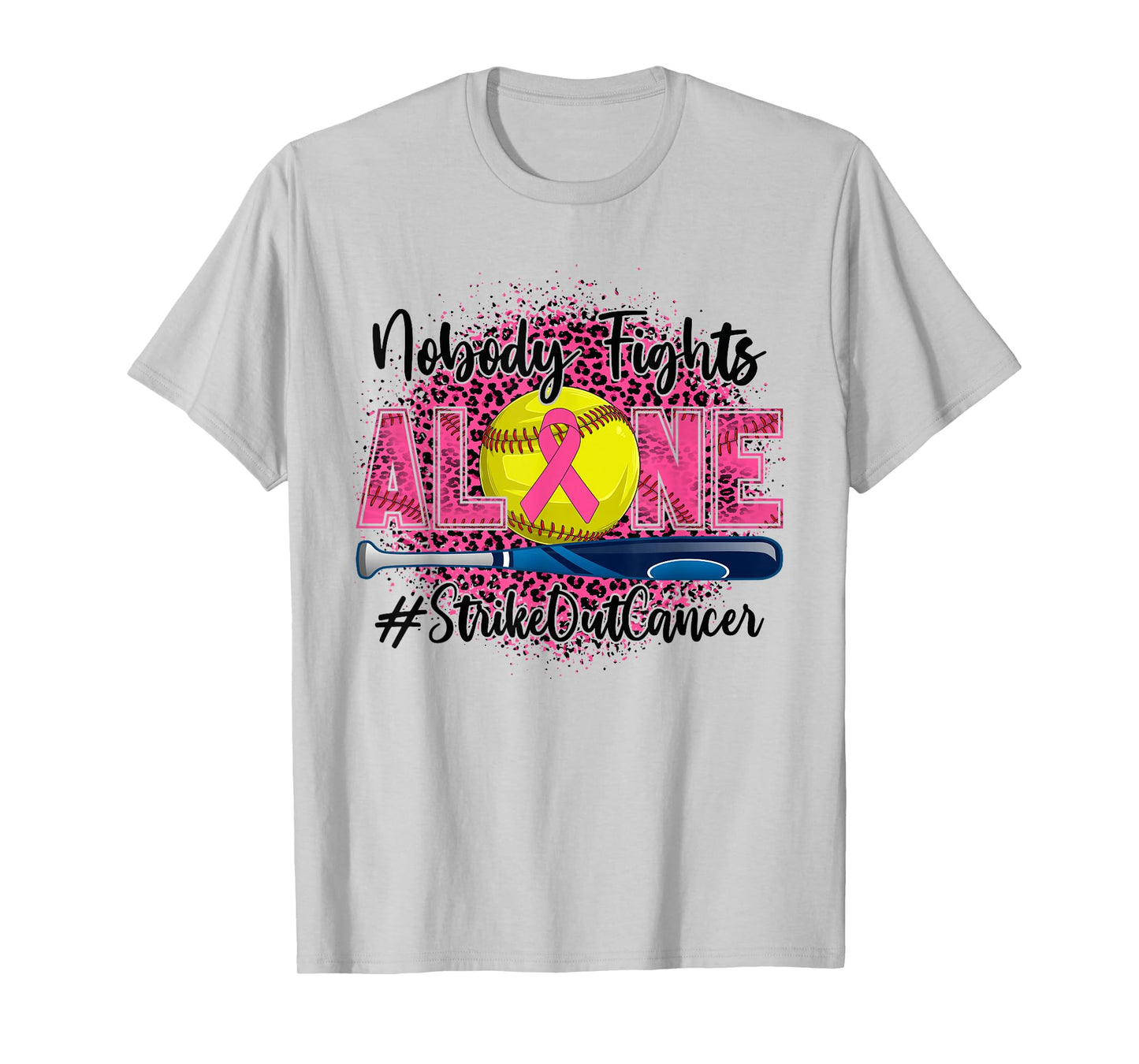 Nobody Fights Alone Strike Out Breast Cancer Softball Ball T-Shirt
