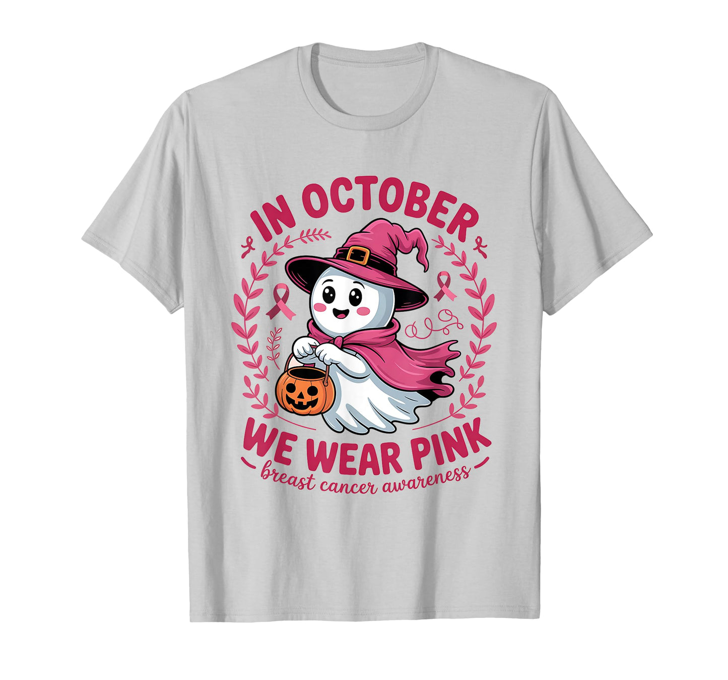 In October We Wear Pink Breast Cancer Awareness Halloween T-Shirt