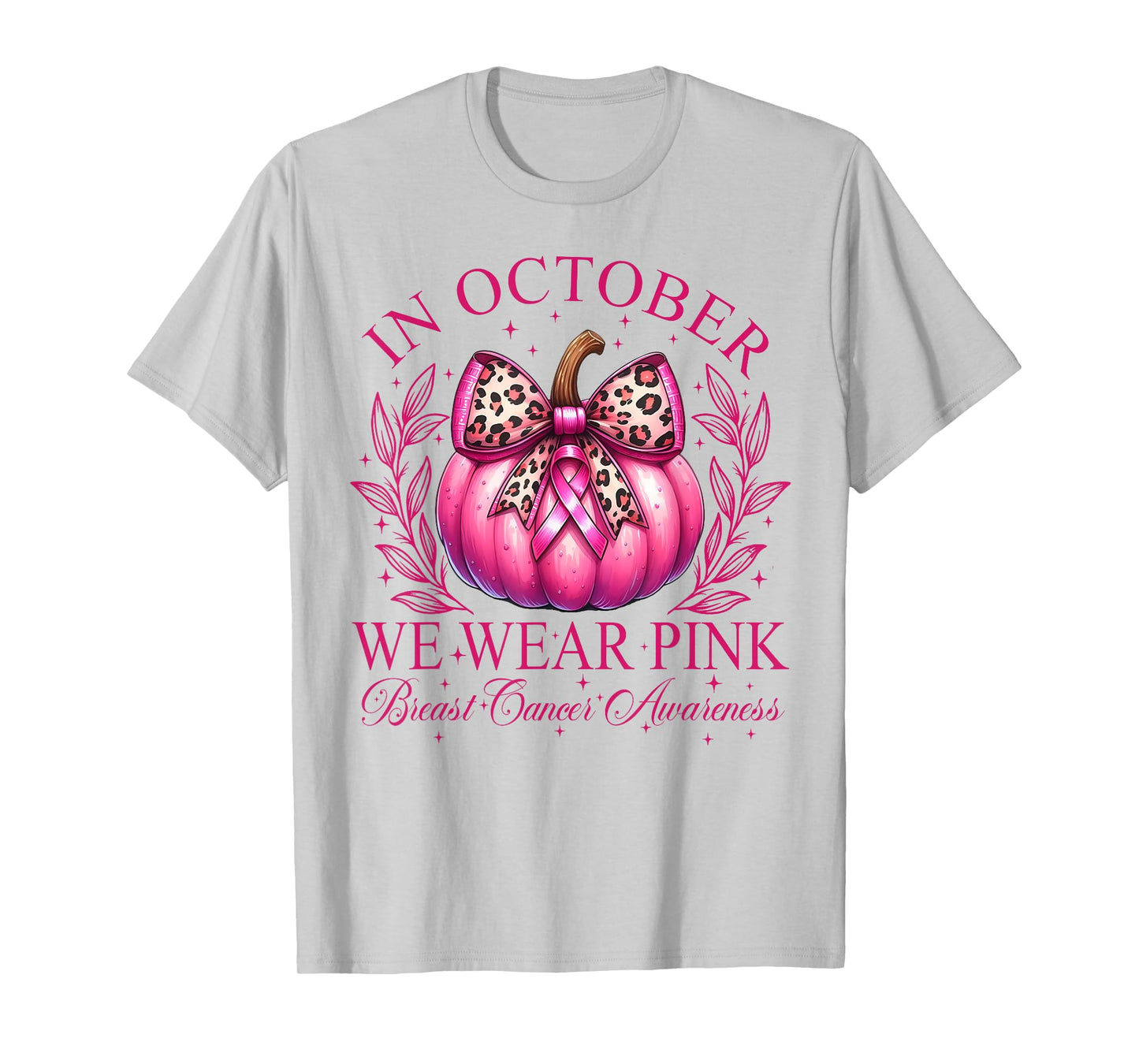 In October We Wear Pink Coquette Bow Pumpkin Breast Cancer T-Shirt