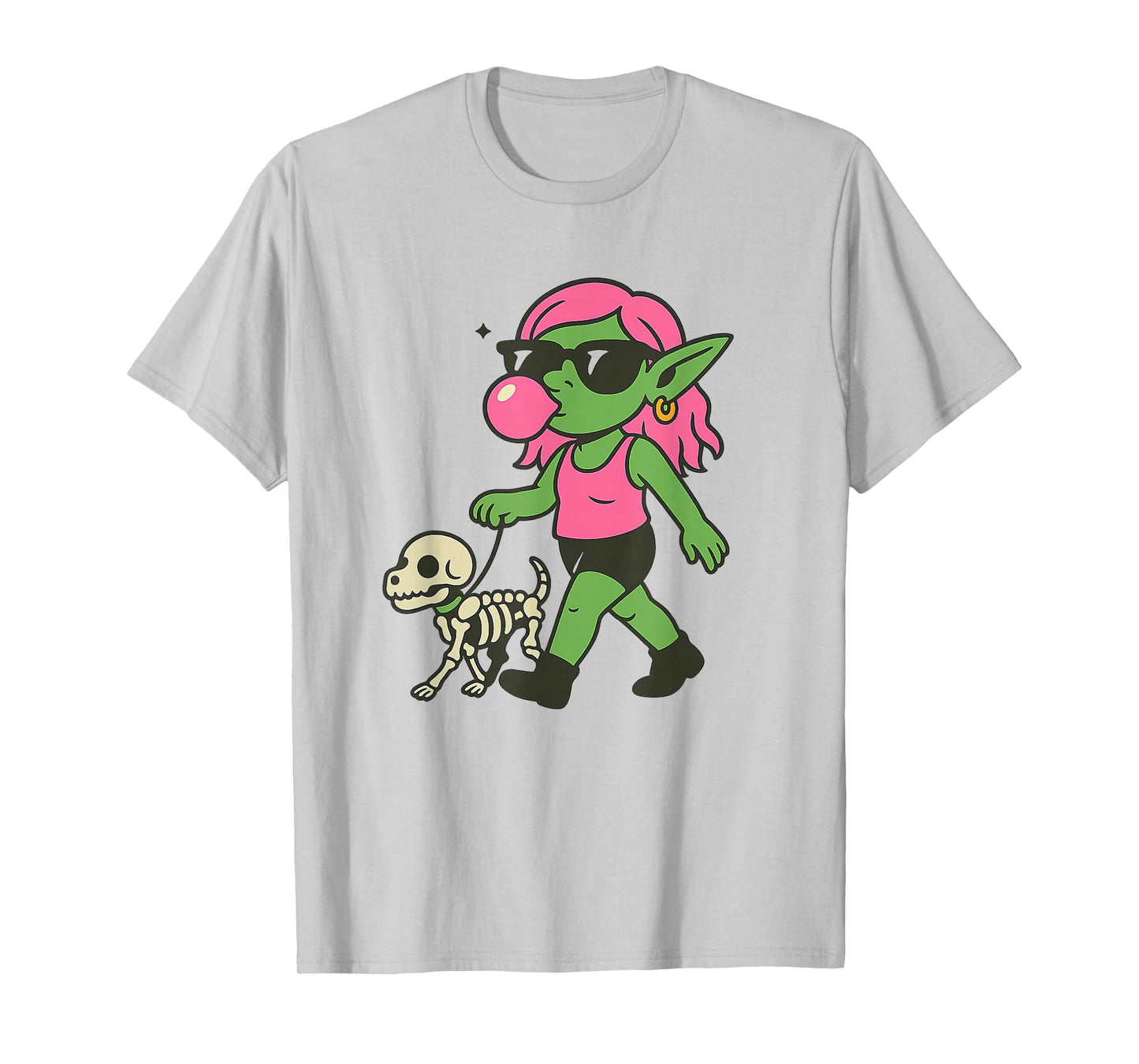Goblin Skeleton Dog Walker Cute Goblincore Aesthetic T-Shirt