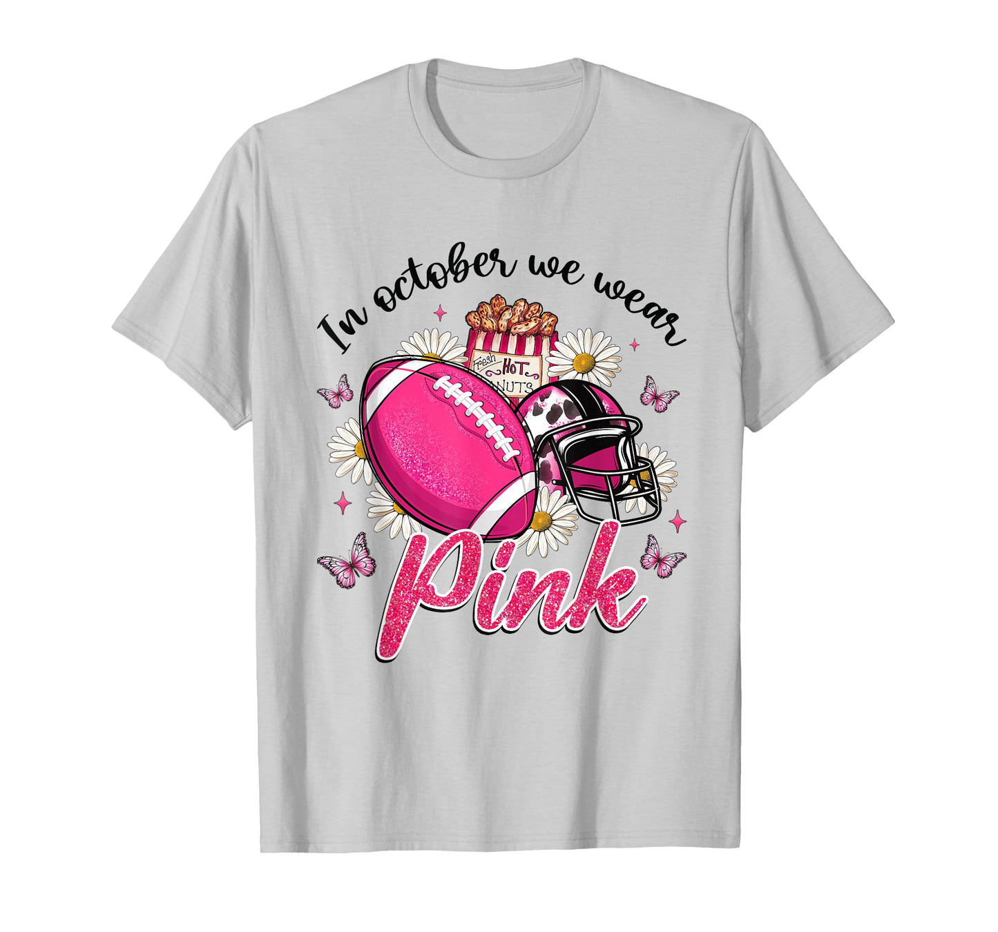 In October We Wear Pink Football Butterfly Breast Cancer T-Shirt