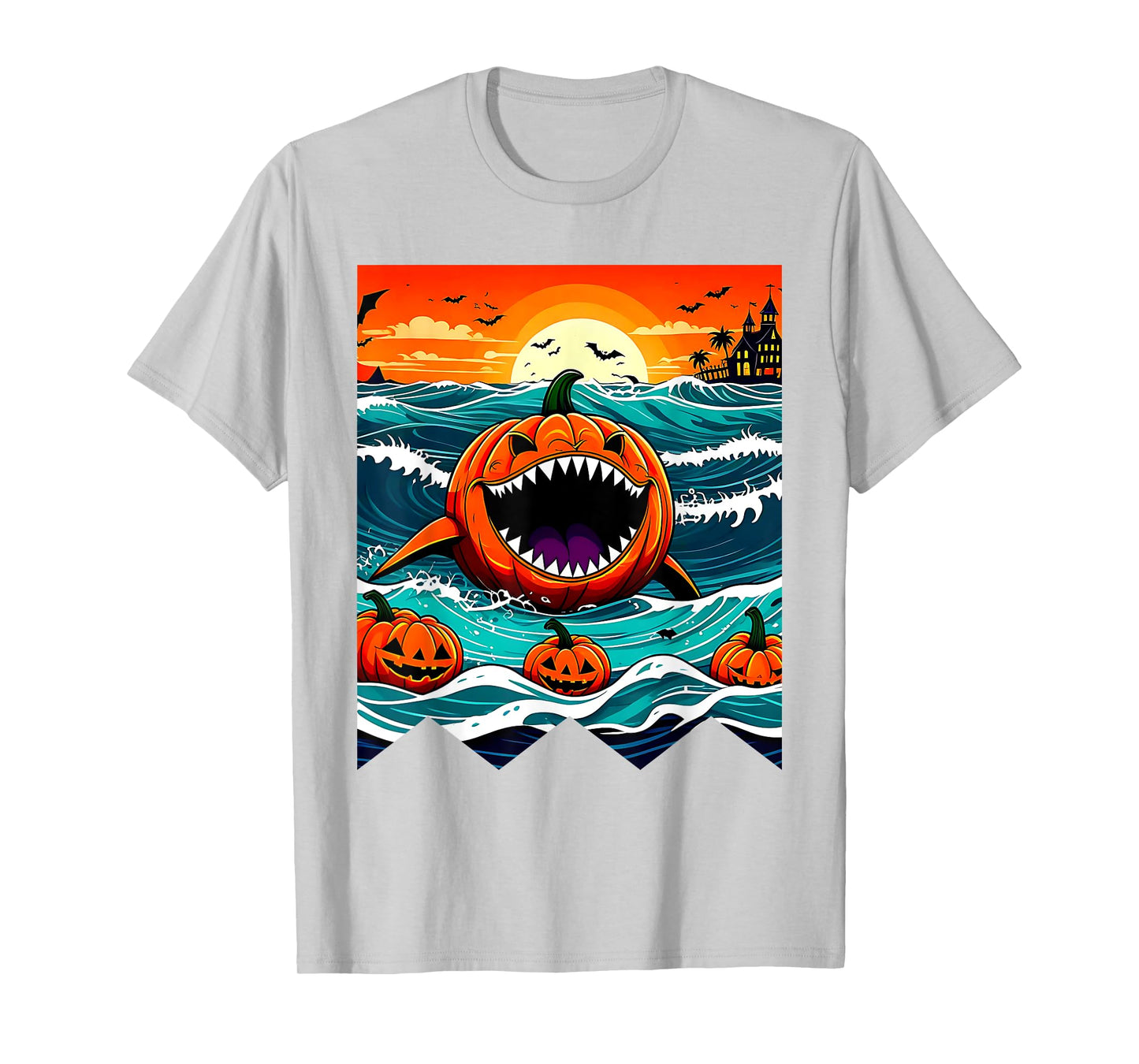 Halloween Pumpkin Shark Funny Summerween Spooky Summer Kids T-Shirt