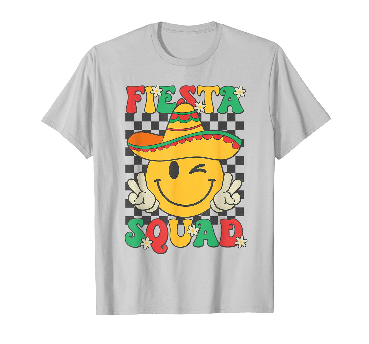 Fiesta Squad Cinco de Mayo Smile Checkered Mexican Girl Kids T-Shirt