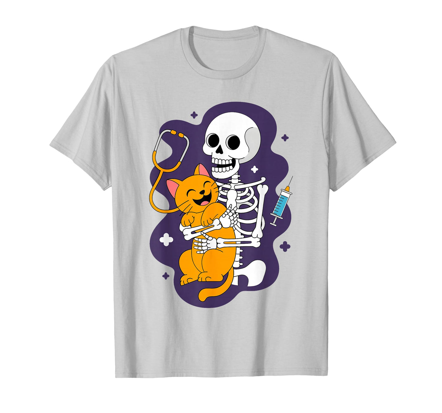 Skeleton Hugging Cat Funny Vet Cat Lover Halloween Men Women T-Shirt