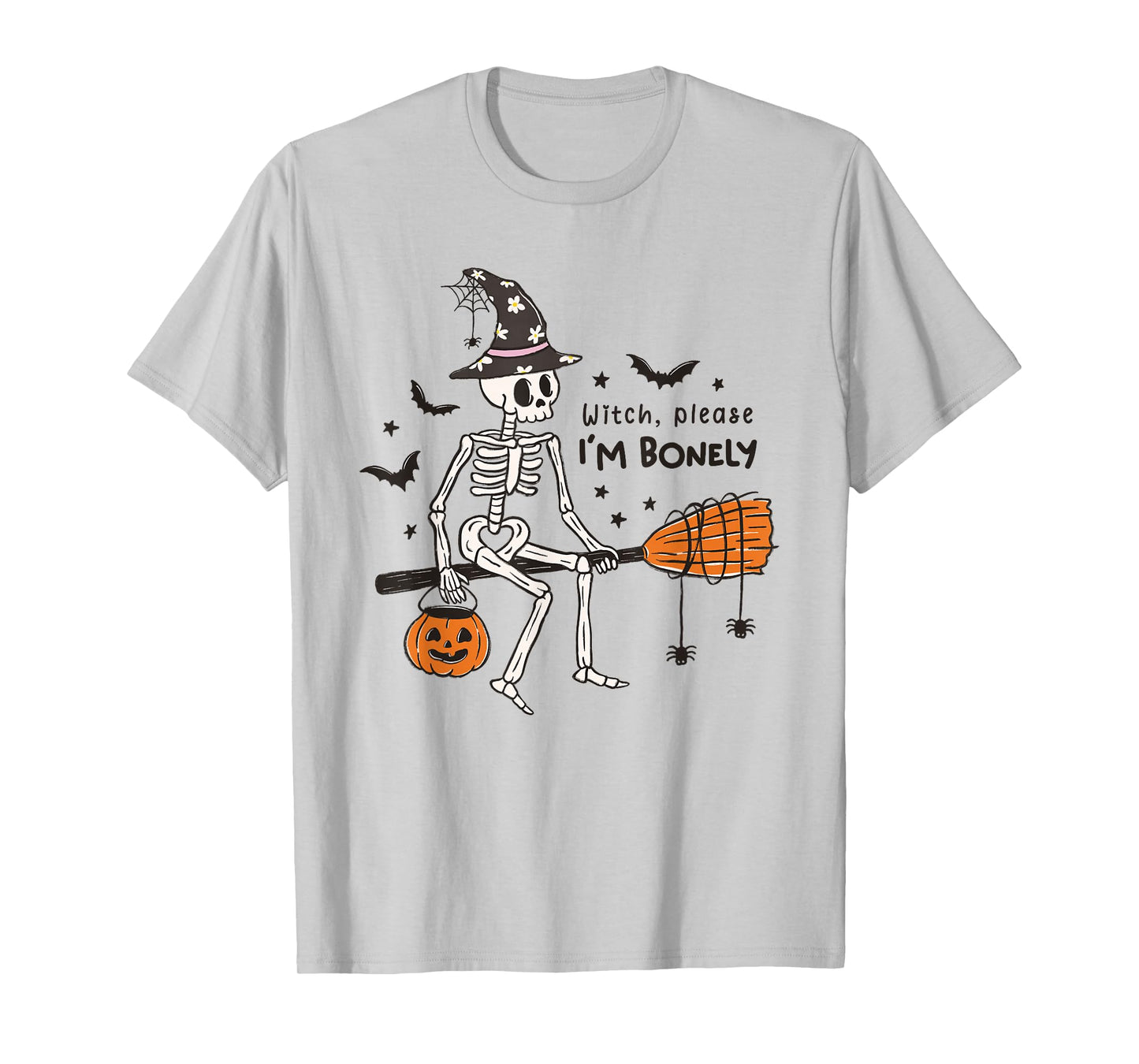 Funny Skeleton Witch Broom Halloween Trick or Treat Costume T-Shirt