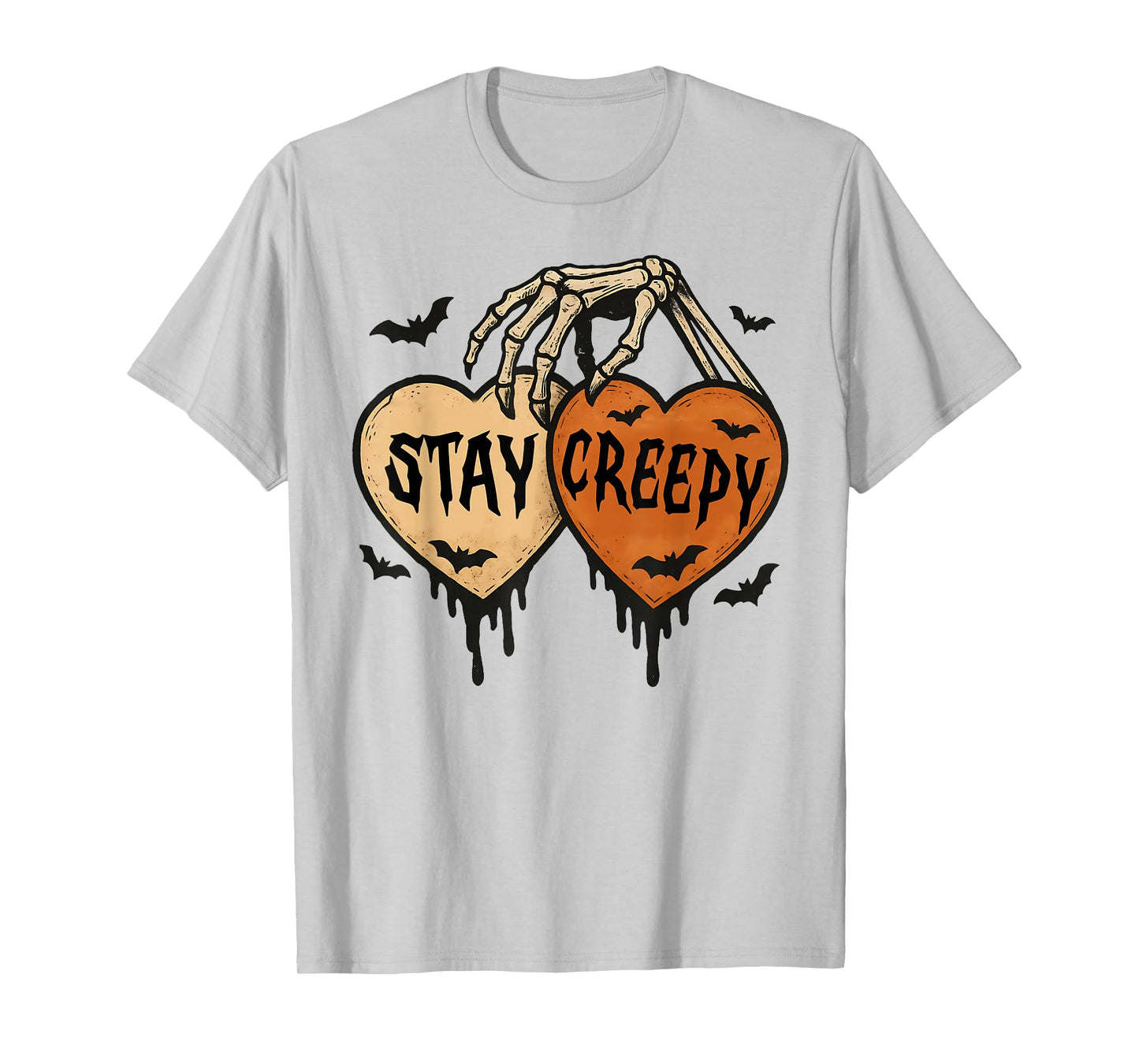 Stay Creepy Dripping Heart Halloween Skeleton Hand Spooky T-Shirt