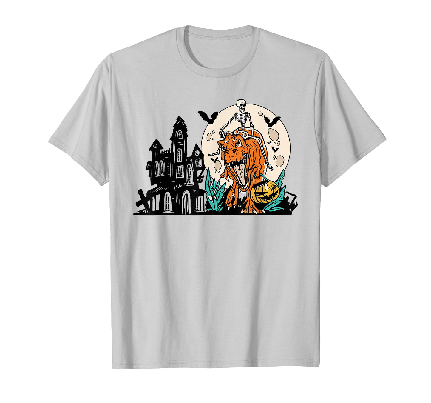 Skeleton Riding Dinosaur T Rex Halloween Funny Pumpkin Boys T-Shirt