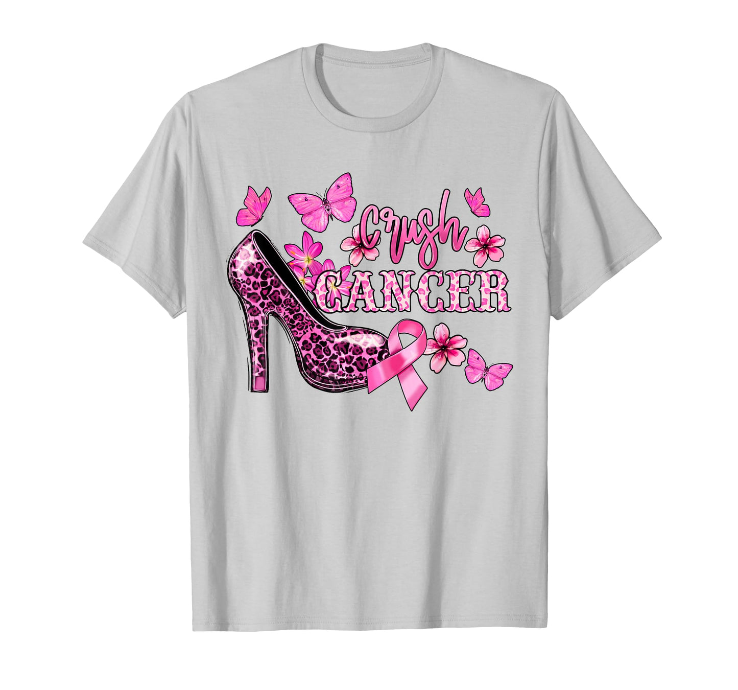 Womens Crush Breast Cancer Awareness High Heels Pink Ribbon T-Shirt