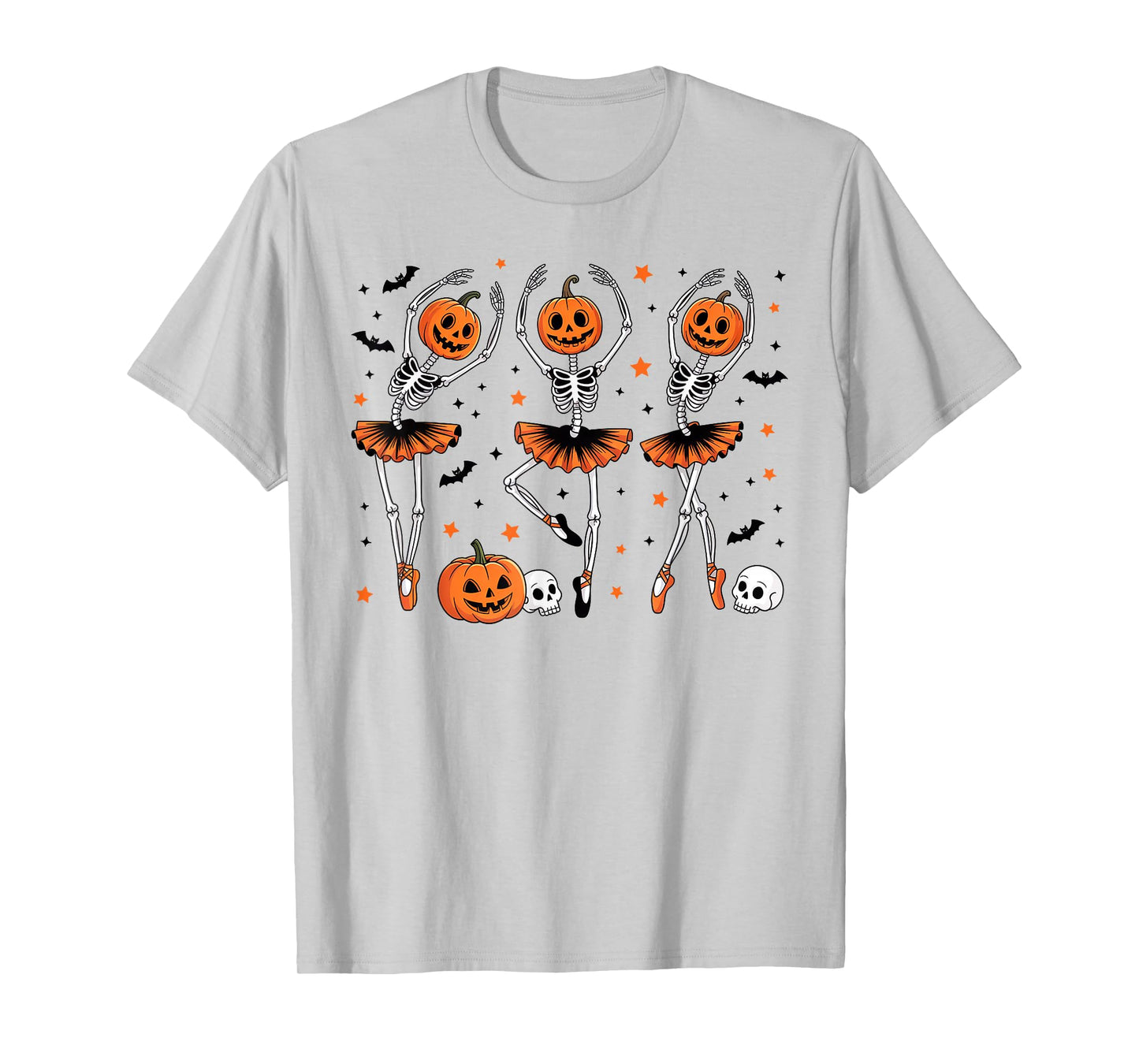 Girls Halloween Ballet Skeleton Pumpkin Girls Skeleton Women T-Shirt
