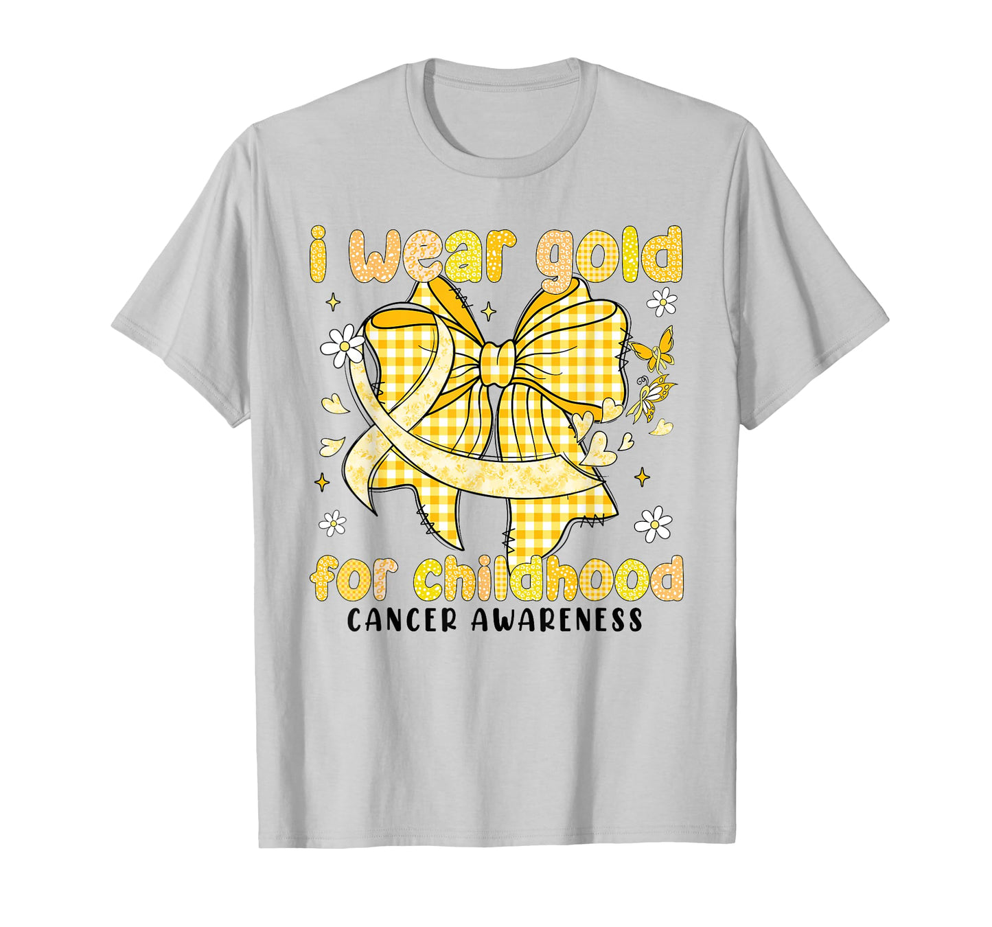 I Wear Gold for Childhood Cancer Awareness Gold Bow Ribbon T-Shirt