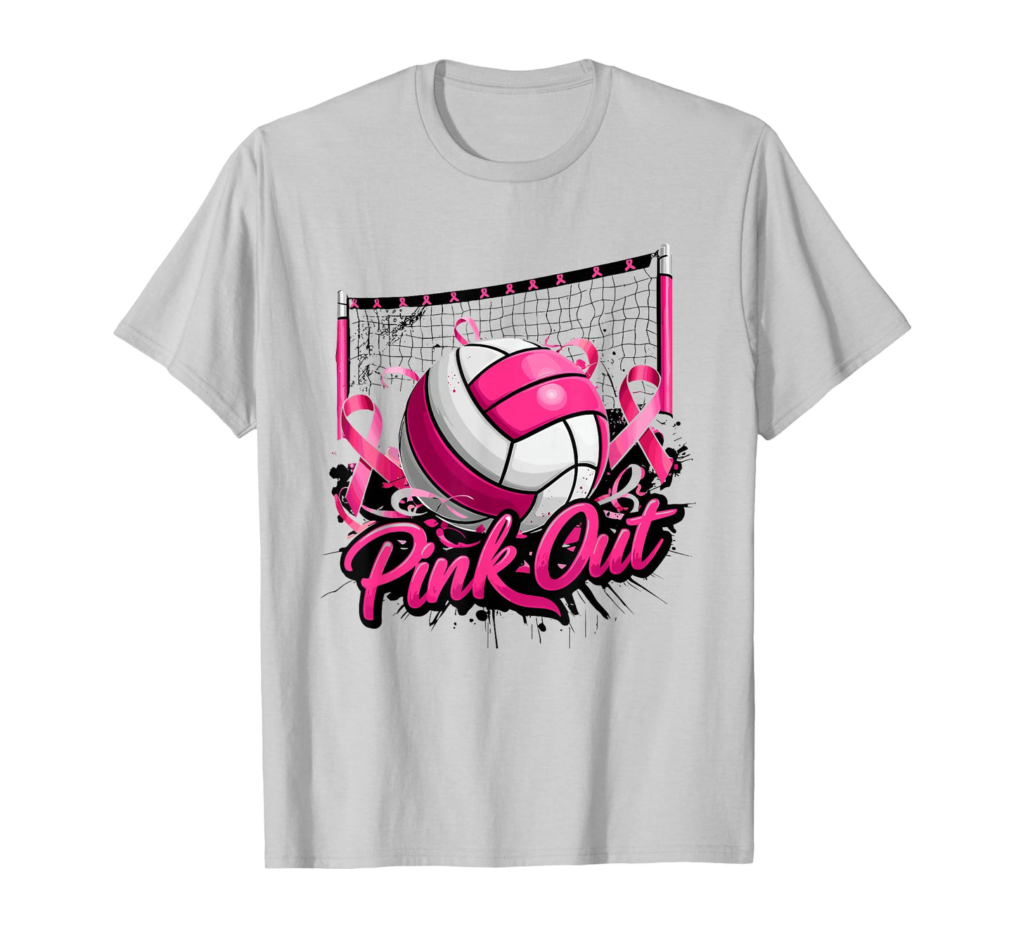 Volleyball Pink Out Breast Cancer Awareness Pink Ribbon T-Shirt