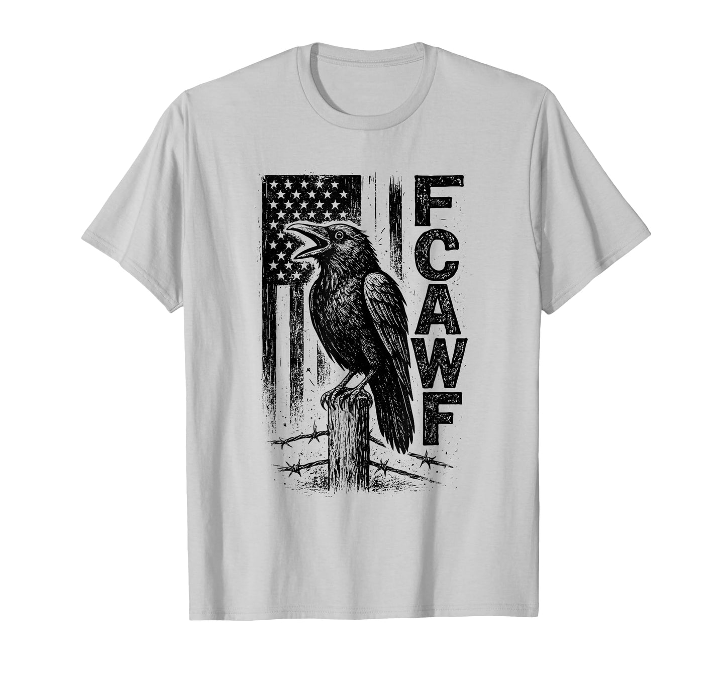 F-Caw-F Crow USA Flag Funny Patriotic Gothic Retro T-Shirt