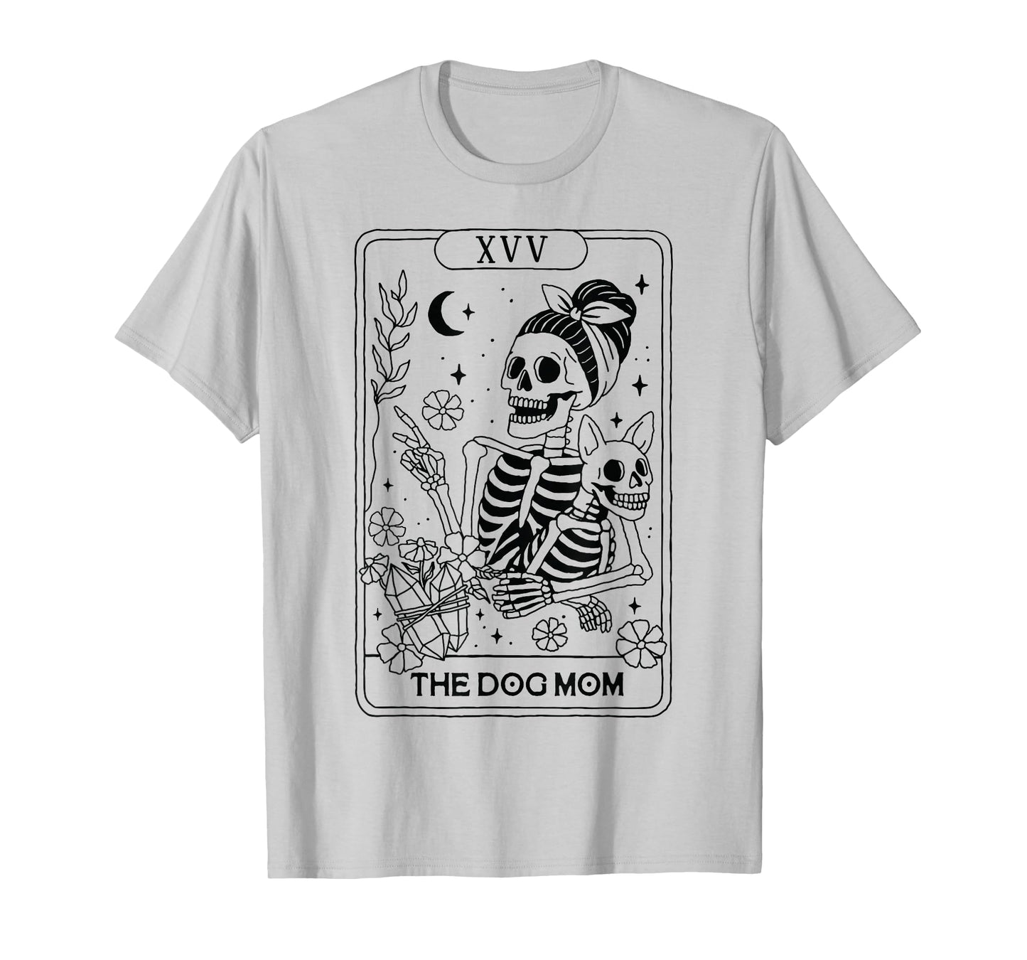 Dog Mom Skeleton Tarot Card Halloween Line Drawing Dog Mama T-Shirt