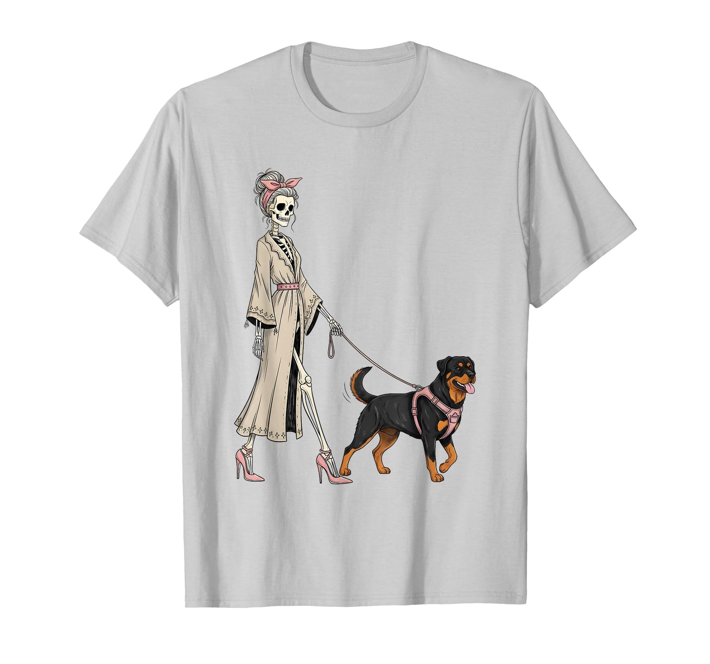 Skeleton Rottweiler Dog Walking Halloween Women T-Shirt