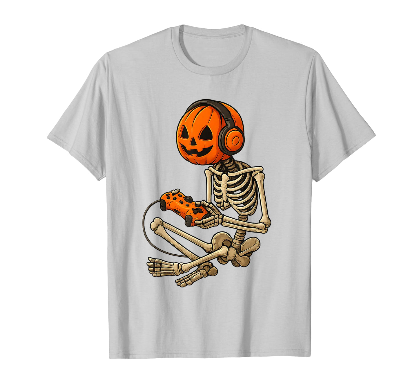 Halloween Skeleton Gamer Pumpkin Video Game Spooky Season T-Shirt