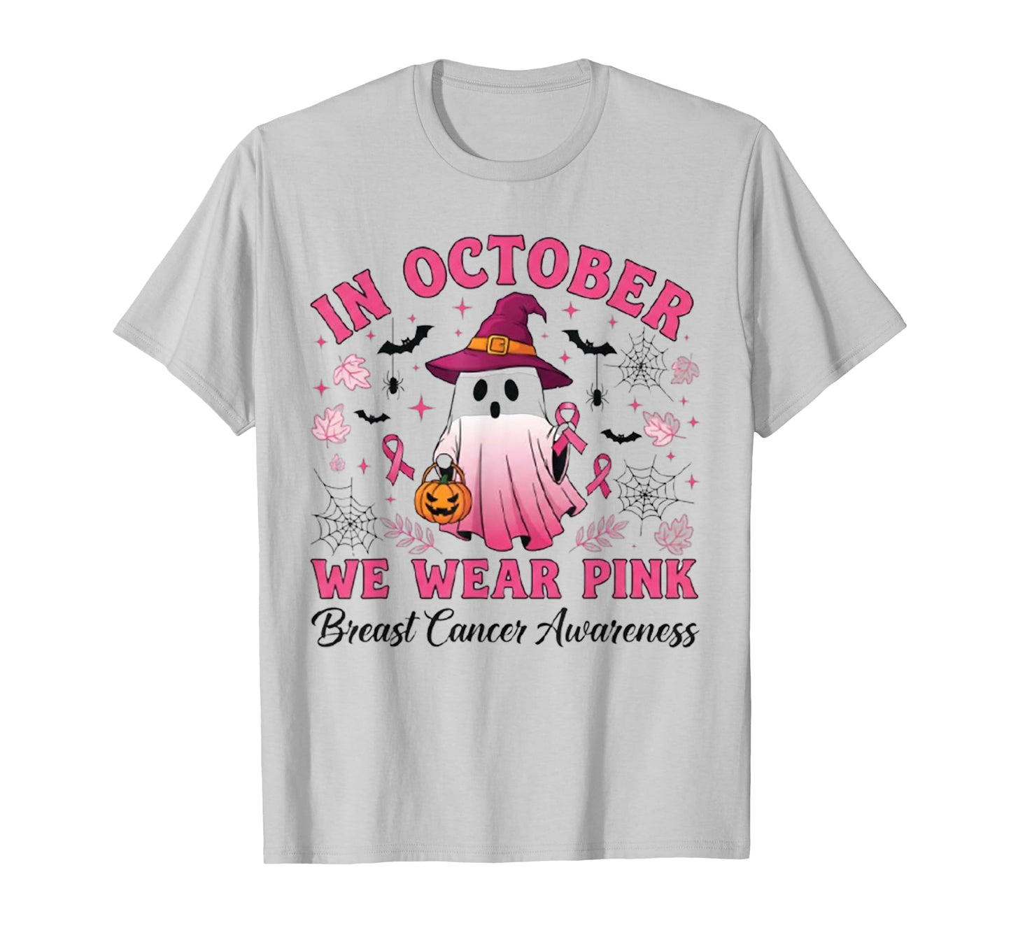 In October We Wear Pink Ghost Witch Breast Cancer Awareness T-Shirt