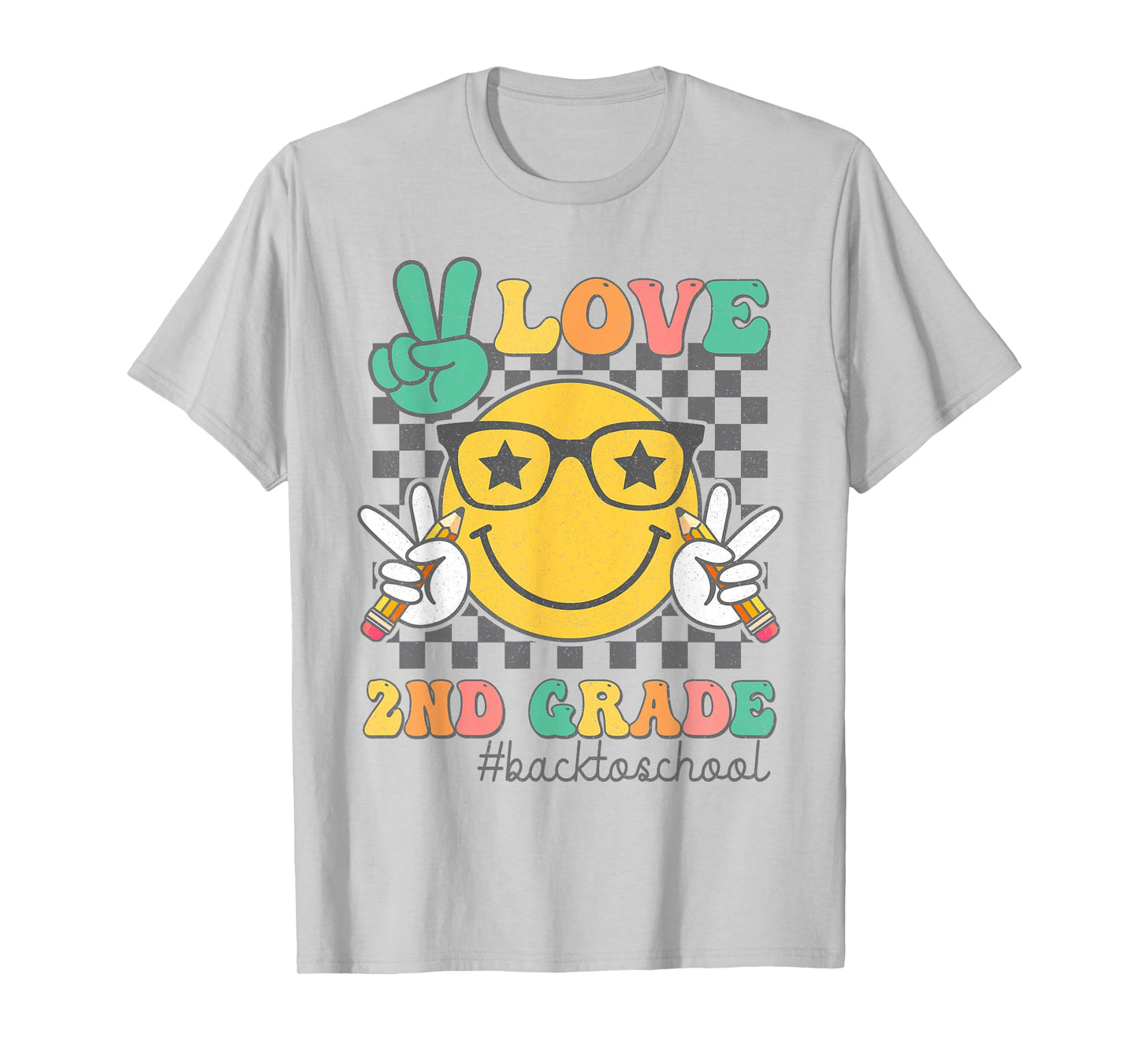 Peace Love 2nd Grade Cute Smile Face Back To School Girls T-Shirt