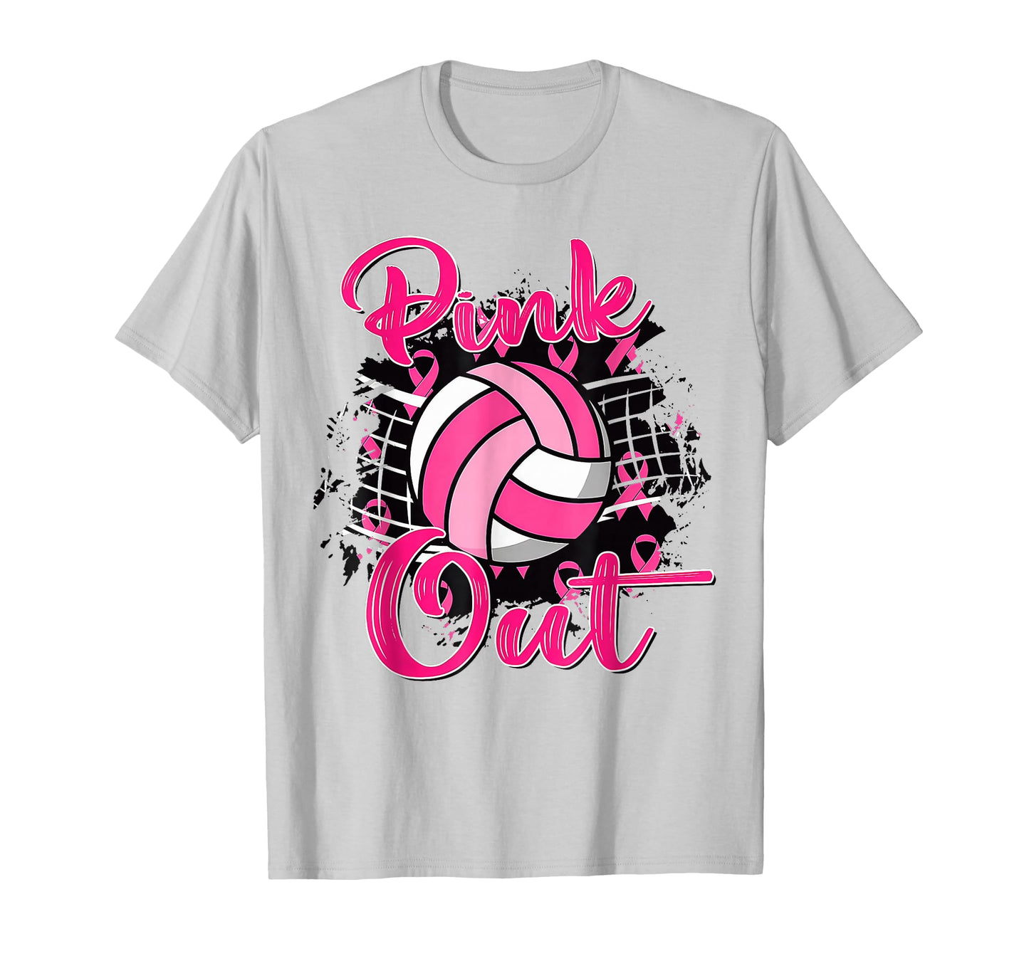 Pink Out Volleyball Pink Ribbon Breast Cancer Awareness T-Shirt