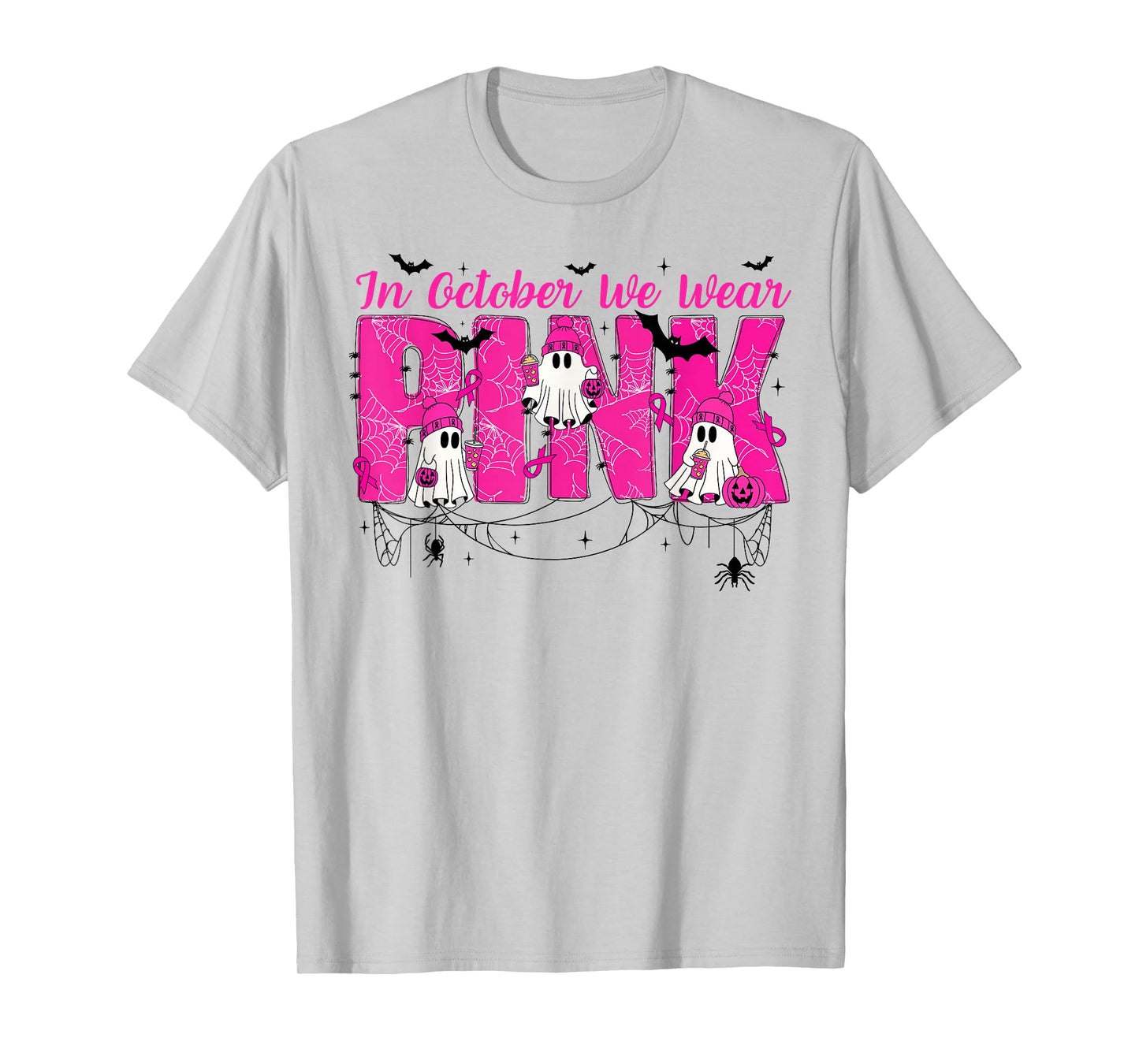 We Wear Pink in October Cute Ghost Breast Cancer Awareness T-Shirt