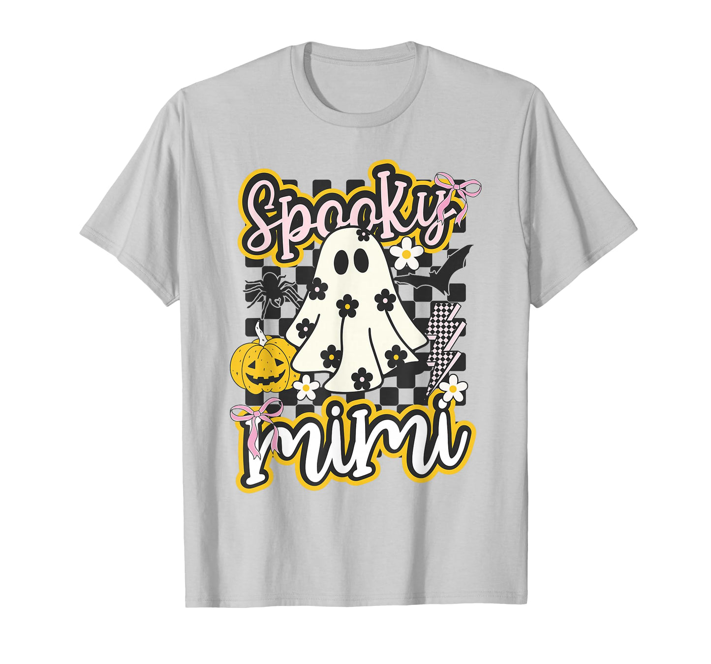 Spooky Mimi Groovy Preppy Halloween Ghost Checkered T-Shirt