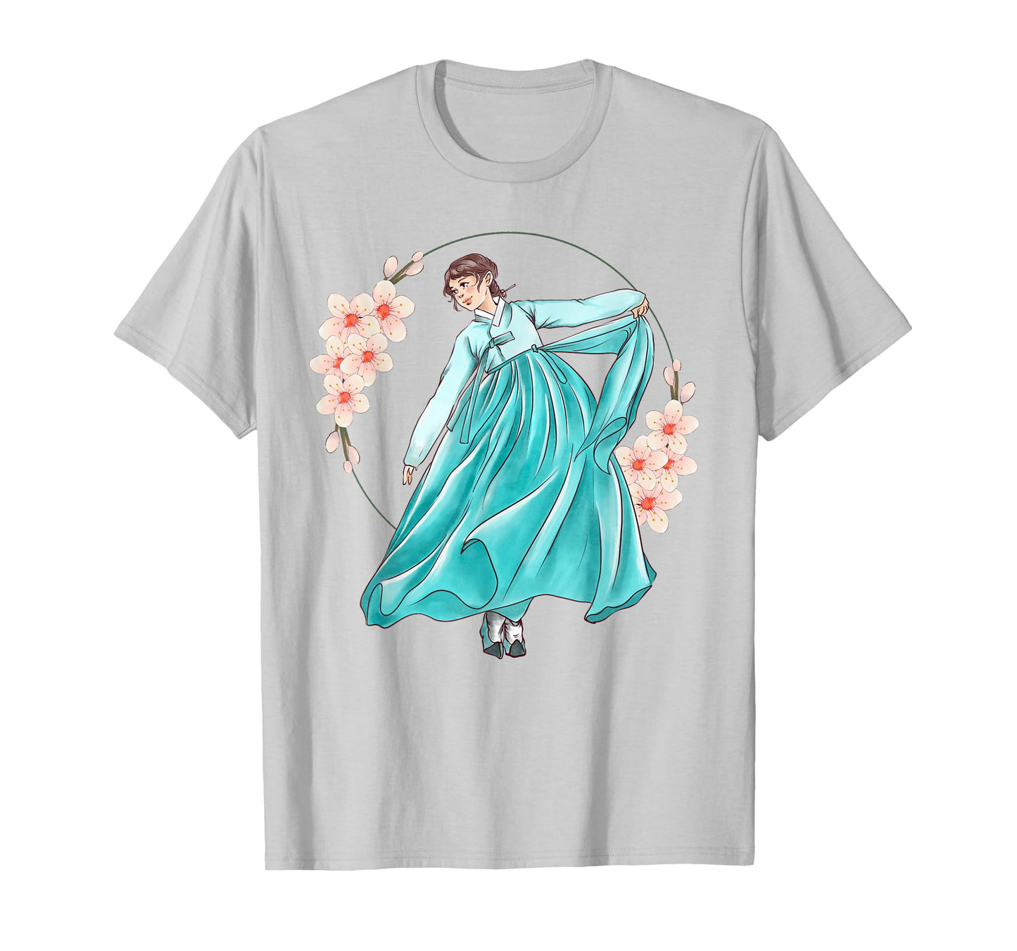 Girl Wearing Traditional Korean Hanbok T-Shirt