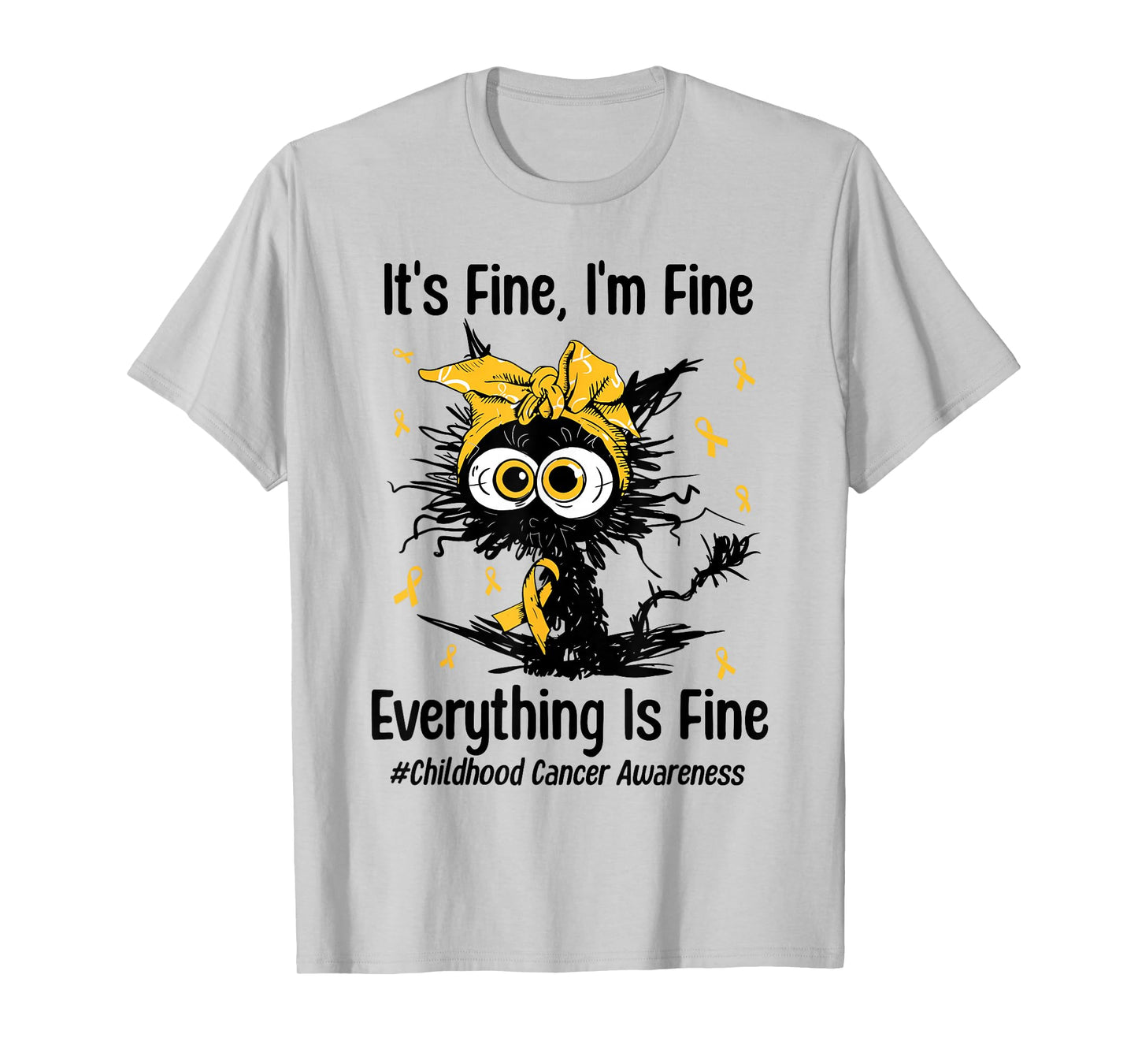 Motivational Childhood Cancer Awareness Cat Gold Ribbon T-Shirt