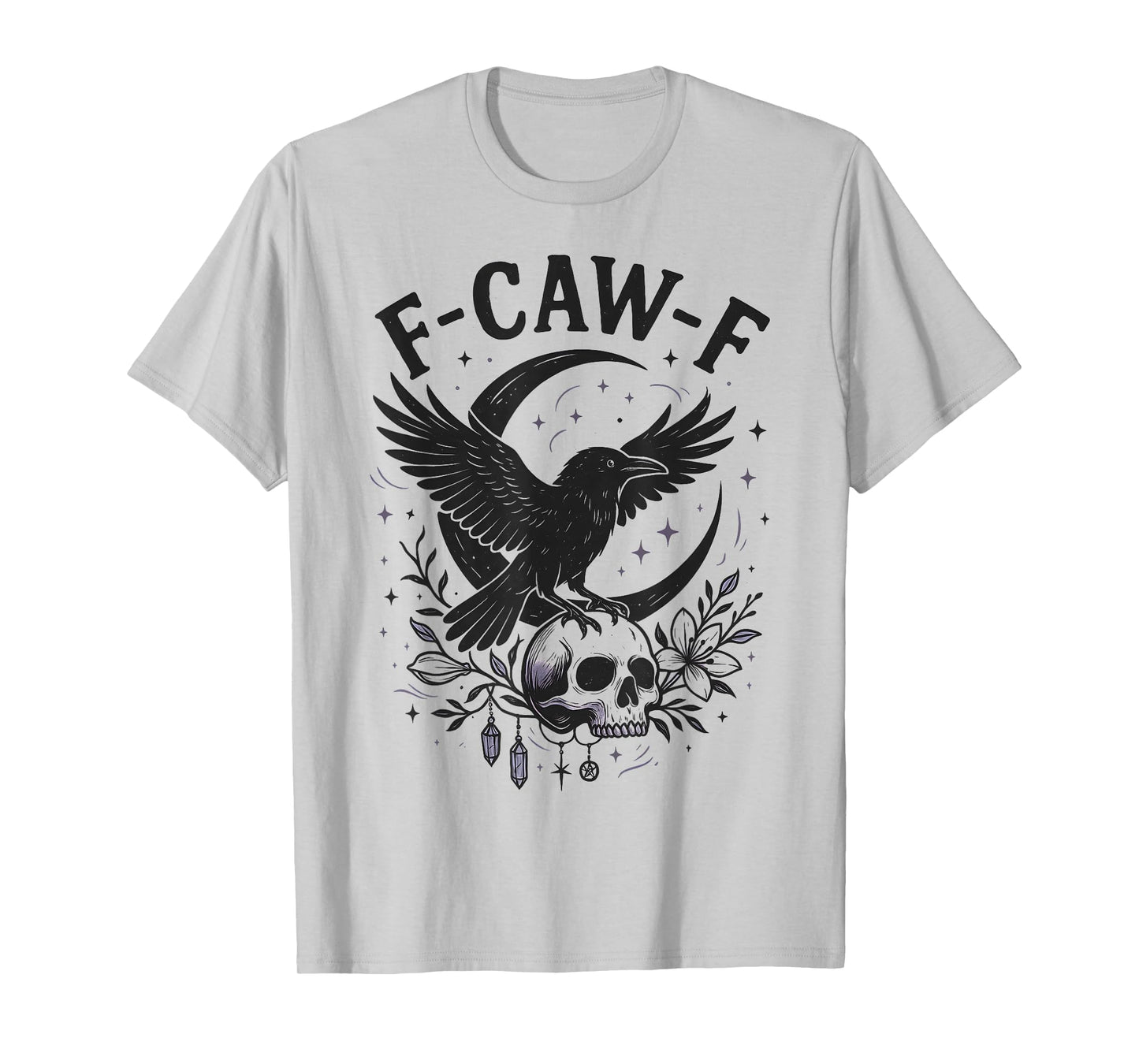 Black Crow F-Caw-F Funny Halloween Moon Gothic Adult Humor T-Shirt