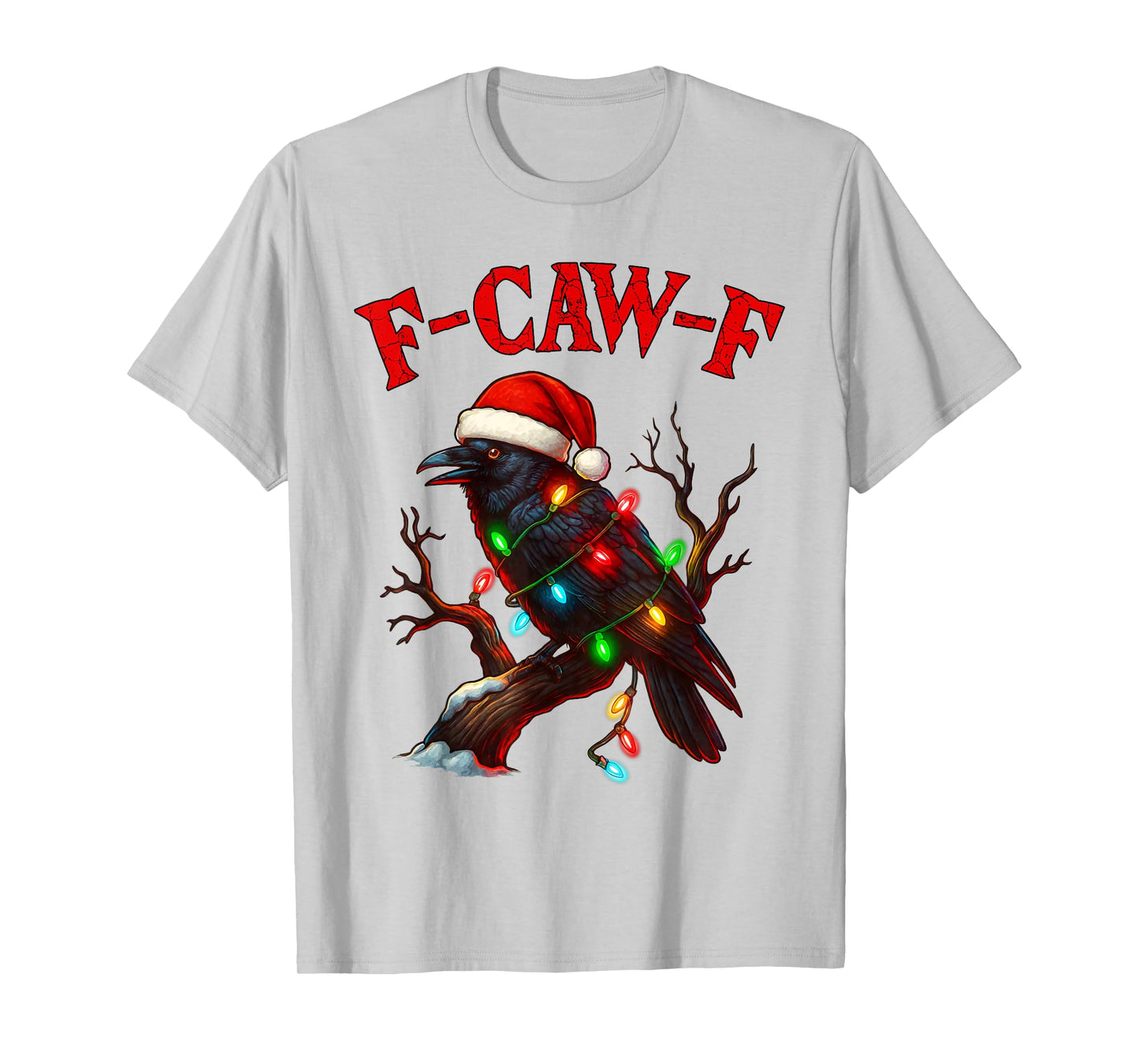 Black Crow F-Caw-F Funny Retro Christmas Lights Santa hat T-Shirt