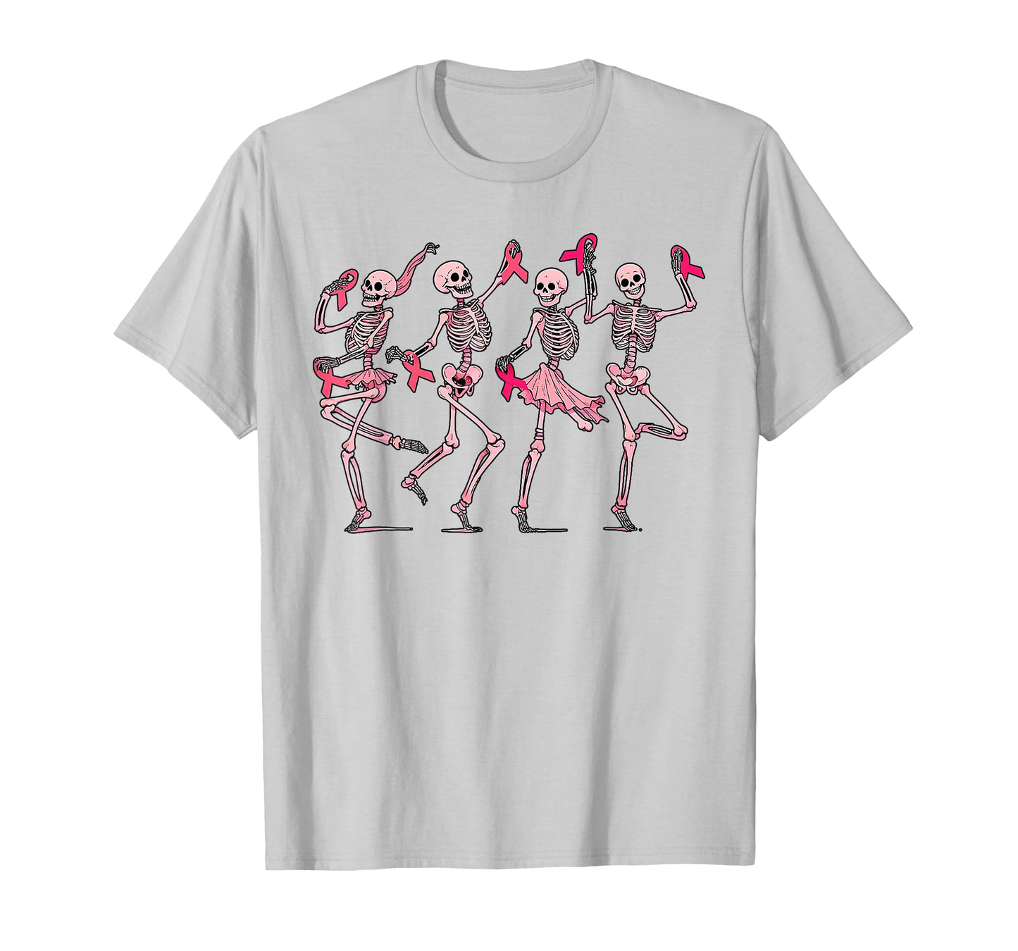 Pink Ribbon Breast Cancer Dancing Skeleton Women Men Kids T-Shirt