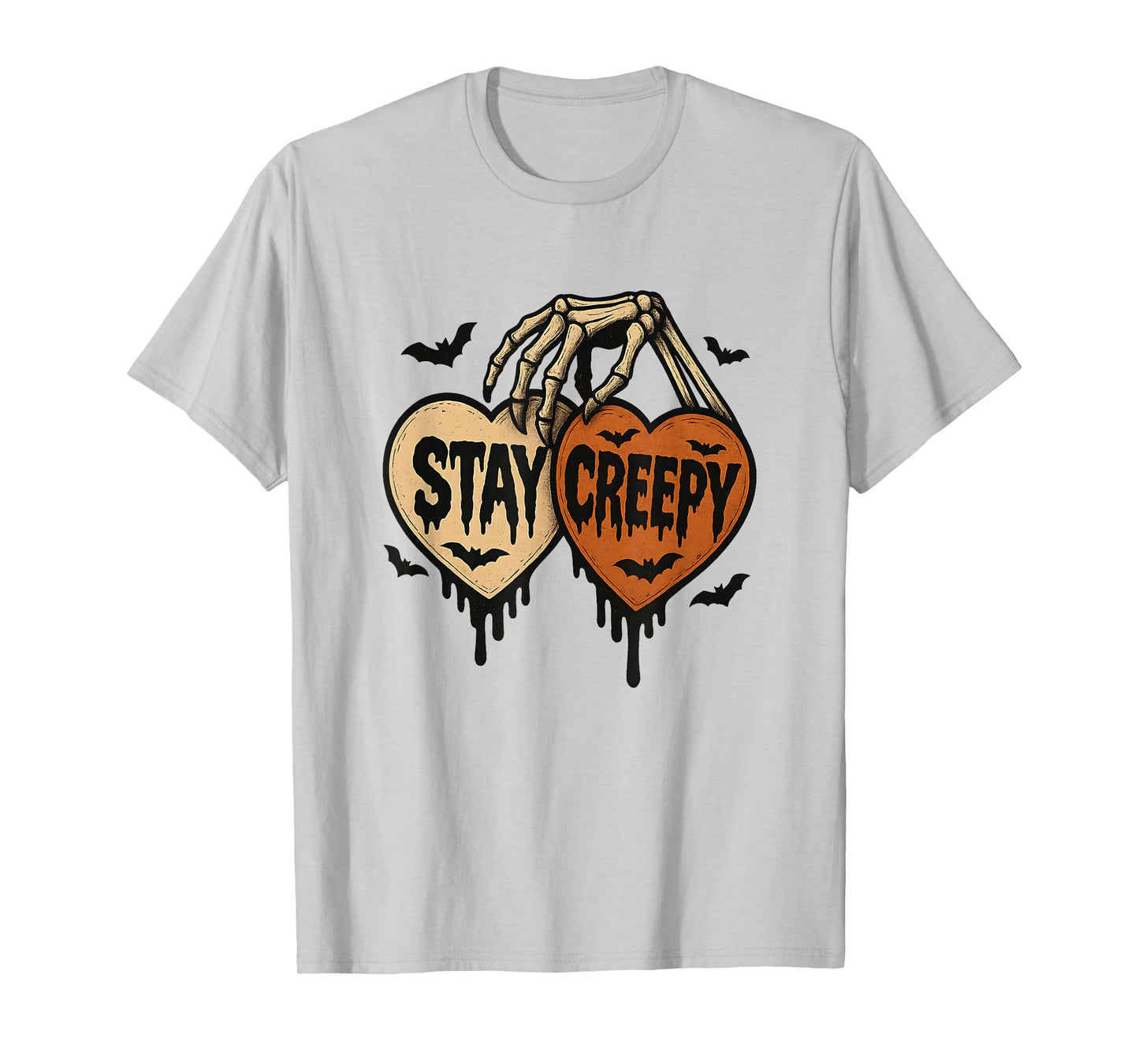 Spooky Stay Creepy Gothic Skeleton Heart Graphic T-Shirt