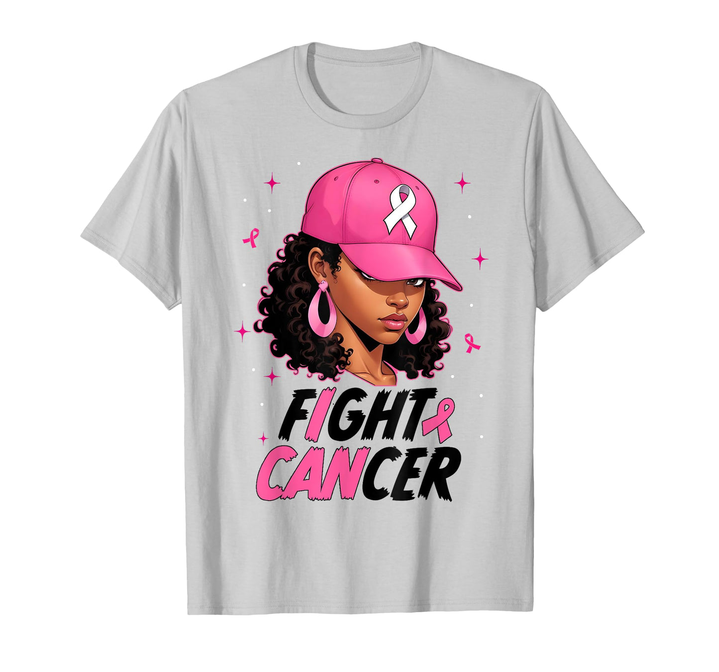 Black Girl Black Woman Breast Cancer Awareness Pink Ribbon T-Shirt