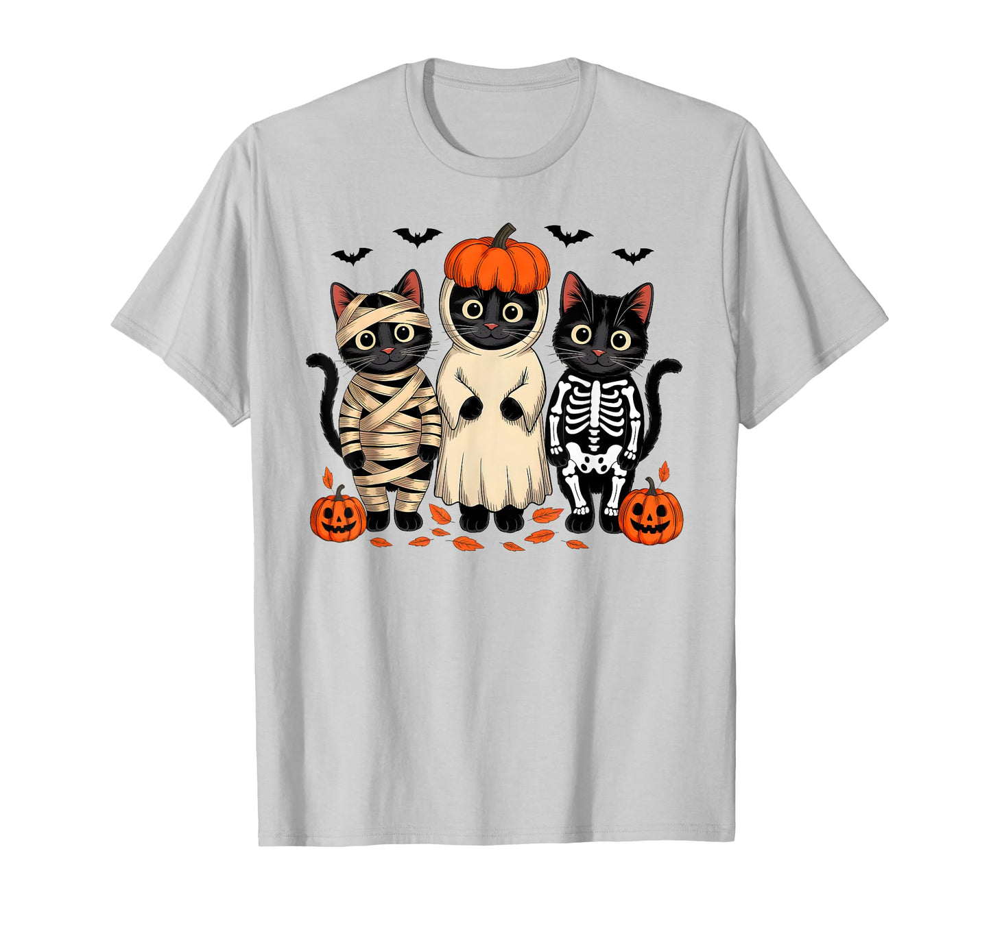 Black Cat Skeleton Mummy Pumpkin Ghost Halloween Costume T-Shirt
