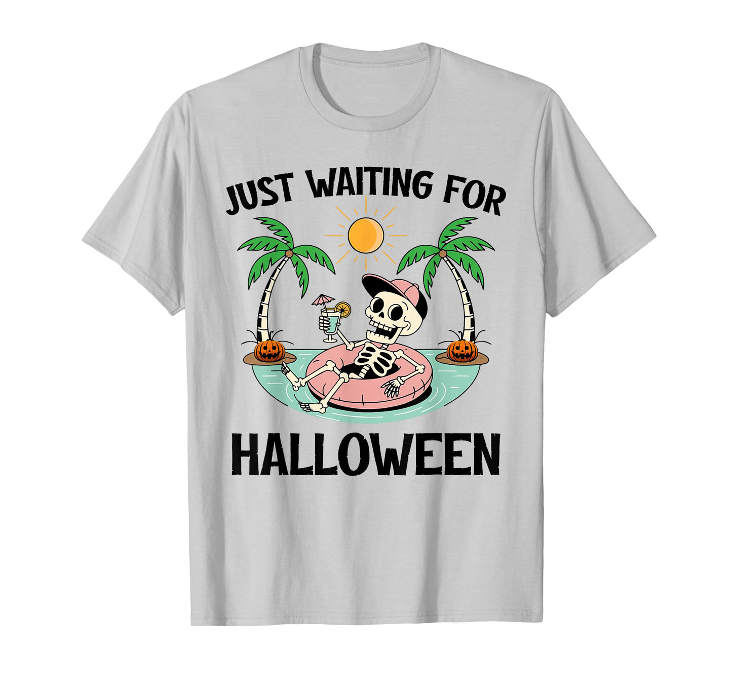 Just Waiting for Halloween Spooky Vibes Summer Skeleton T-Shirt
