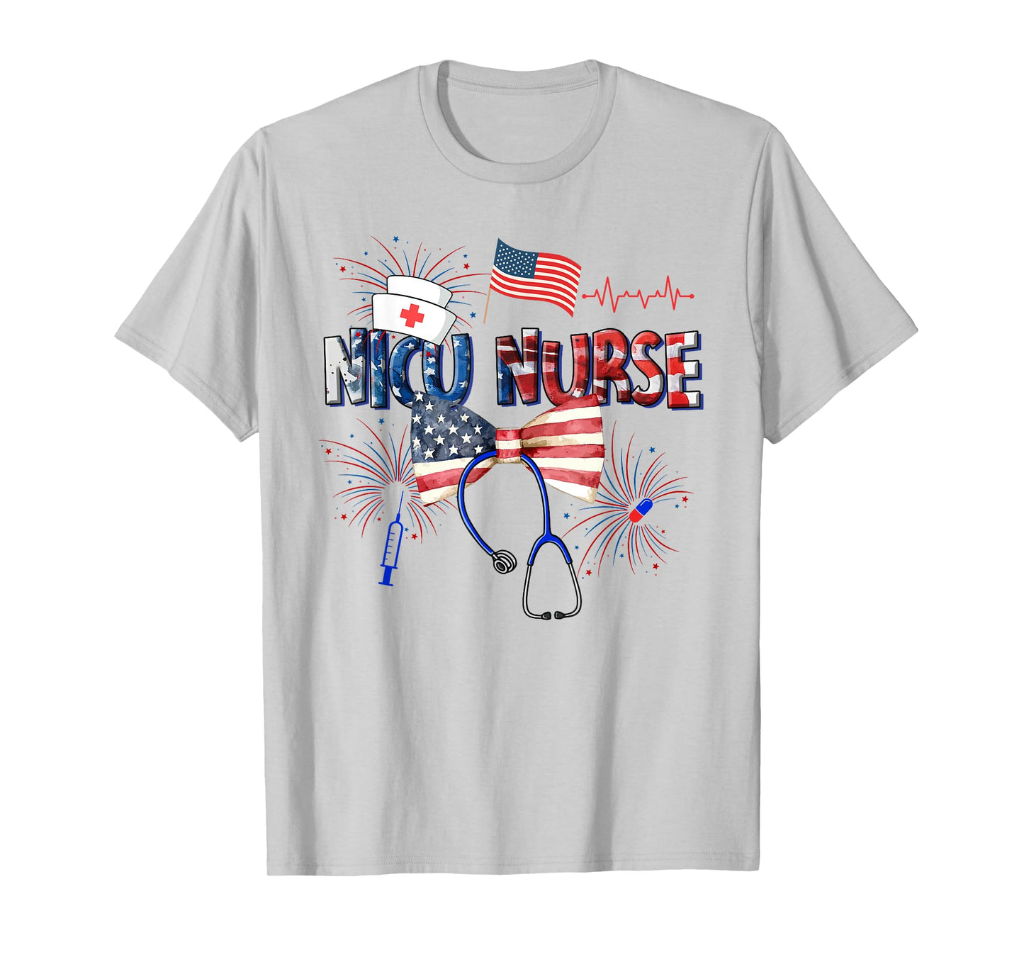 Cute 4th of July NICU Nurse American Flag Fourth Of July T-Shirt