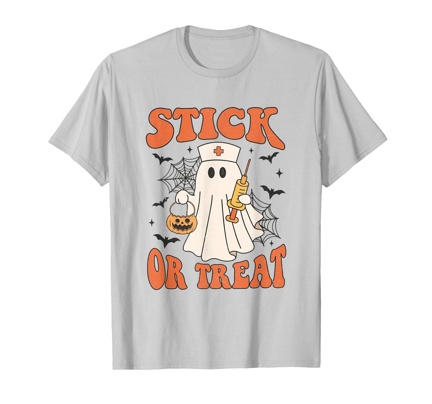 Women Stick or Treat Spooky Nurse Phlebotomy Tech Halloween T-Shirt