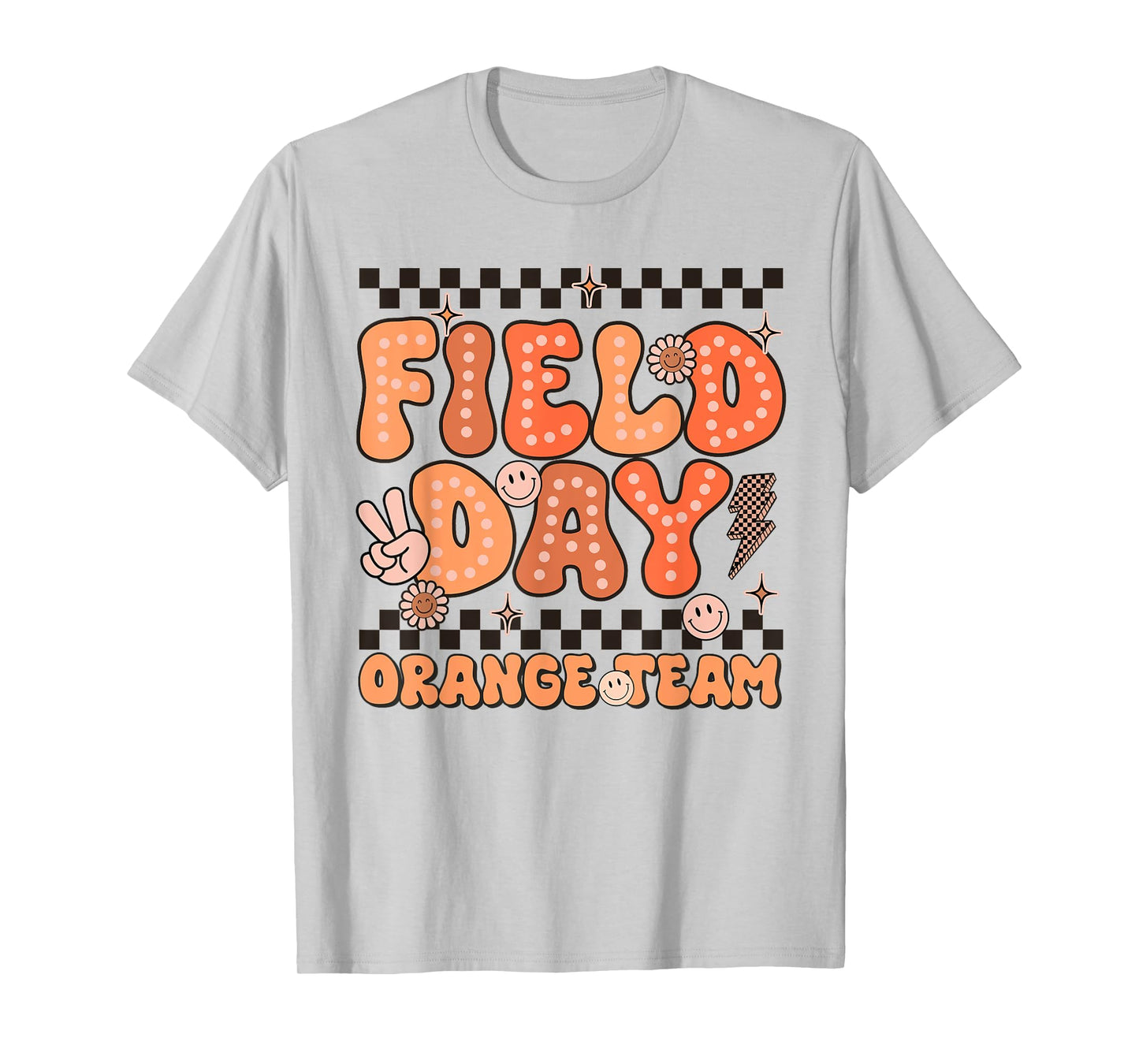 Field Day Orange Team Groovy Smile Face Checkered Students T-Shirt