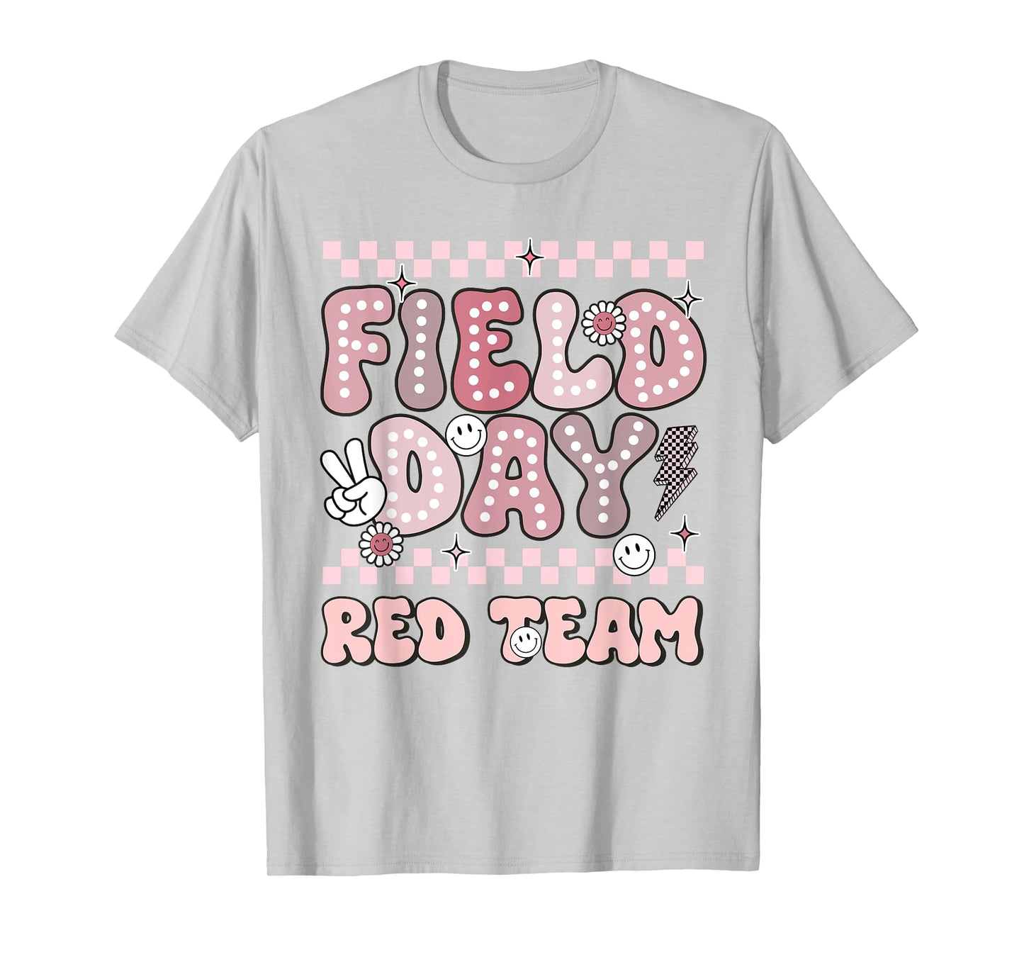Field Day Red Team Groovy Smile Face Checkered Students T-Shirt