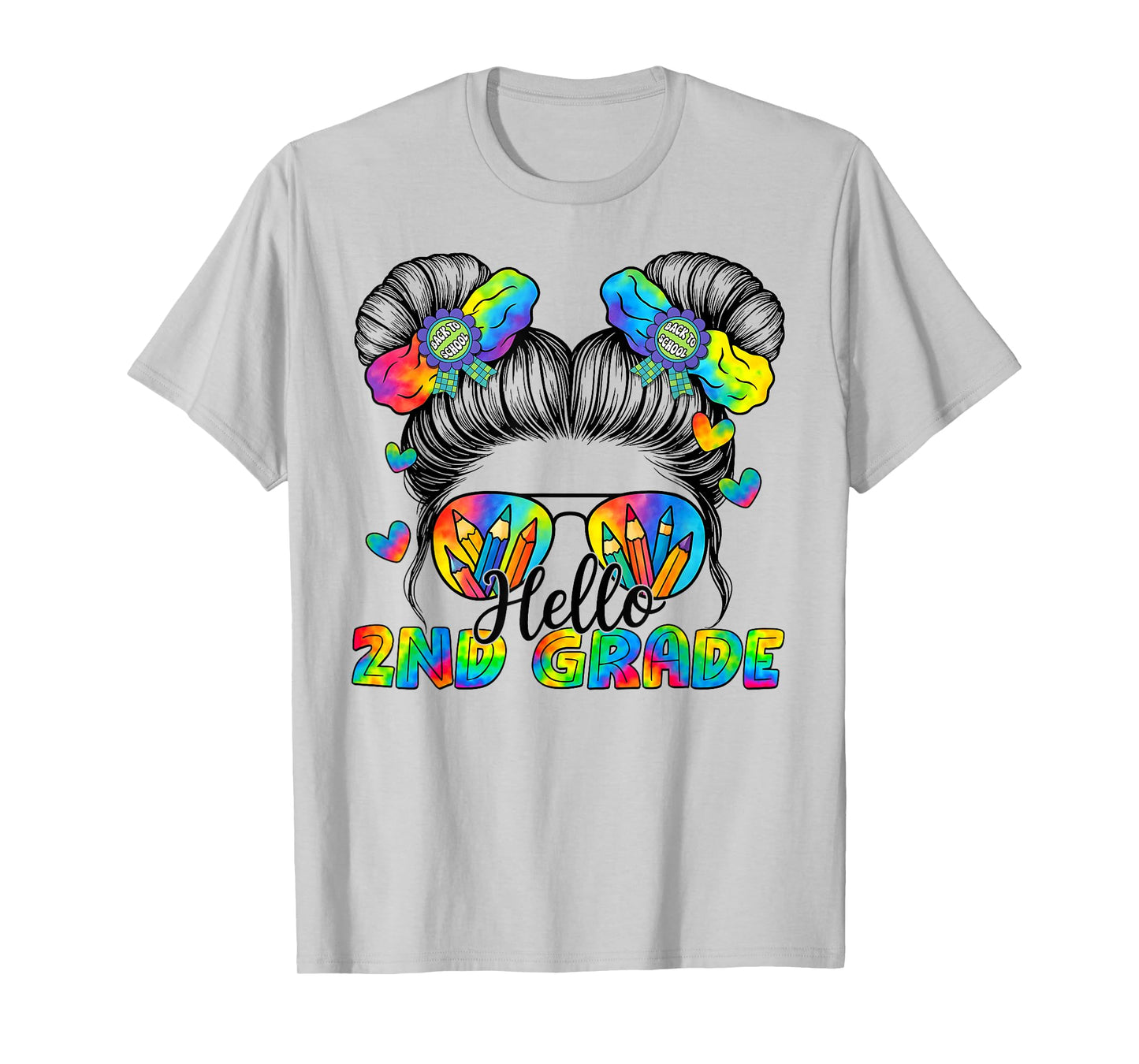 Back To School Tie Dye Hello 2nd Grade Messy Bun Girl T-Shirt