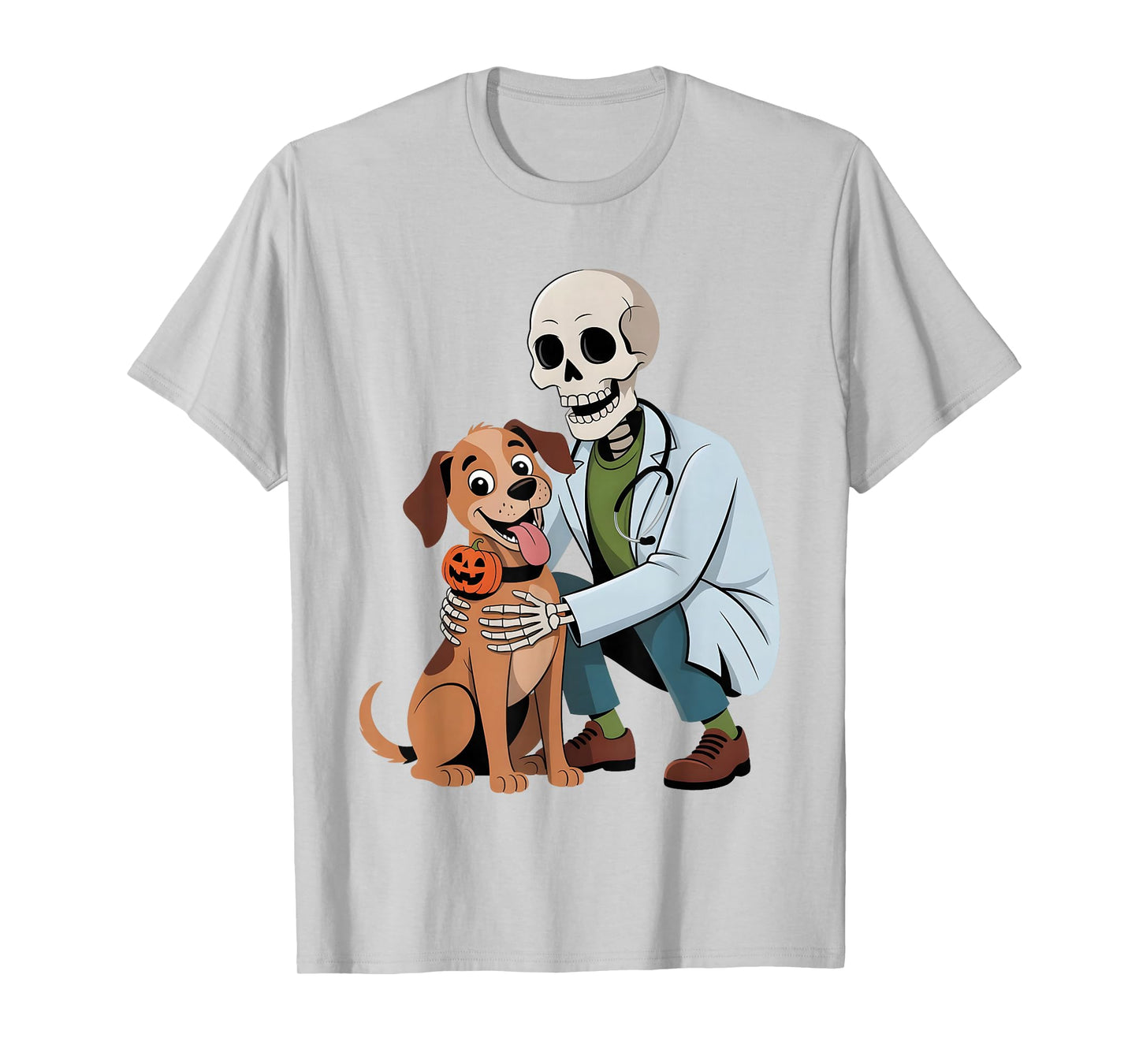 Skeleton Hugging Dog Funny Vet Dog Lover Halloween Men Women T-Shirt