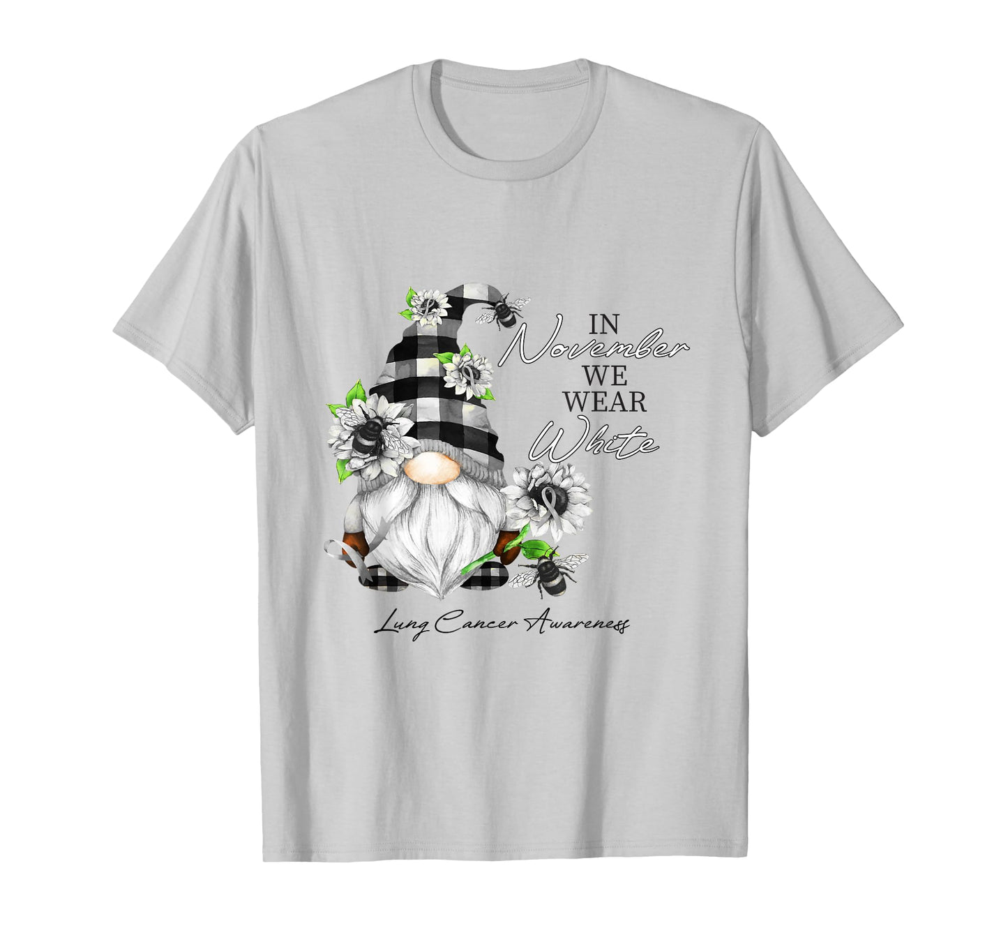 In November We Wear White for Lung Cancer Awareness Gnome T-Shirt