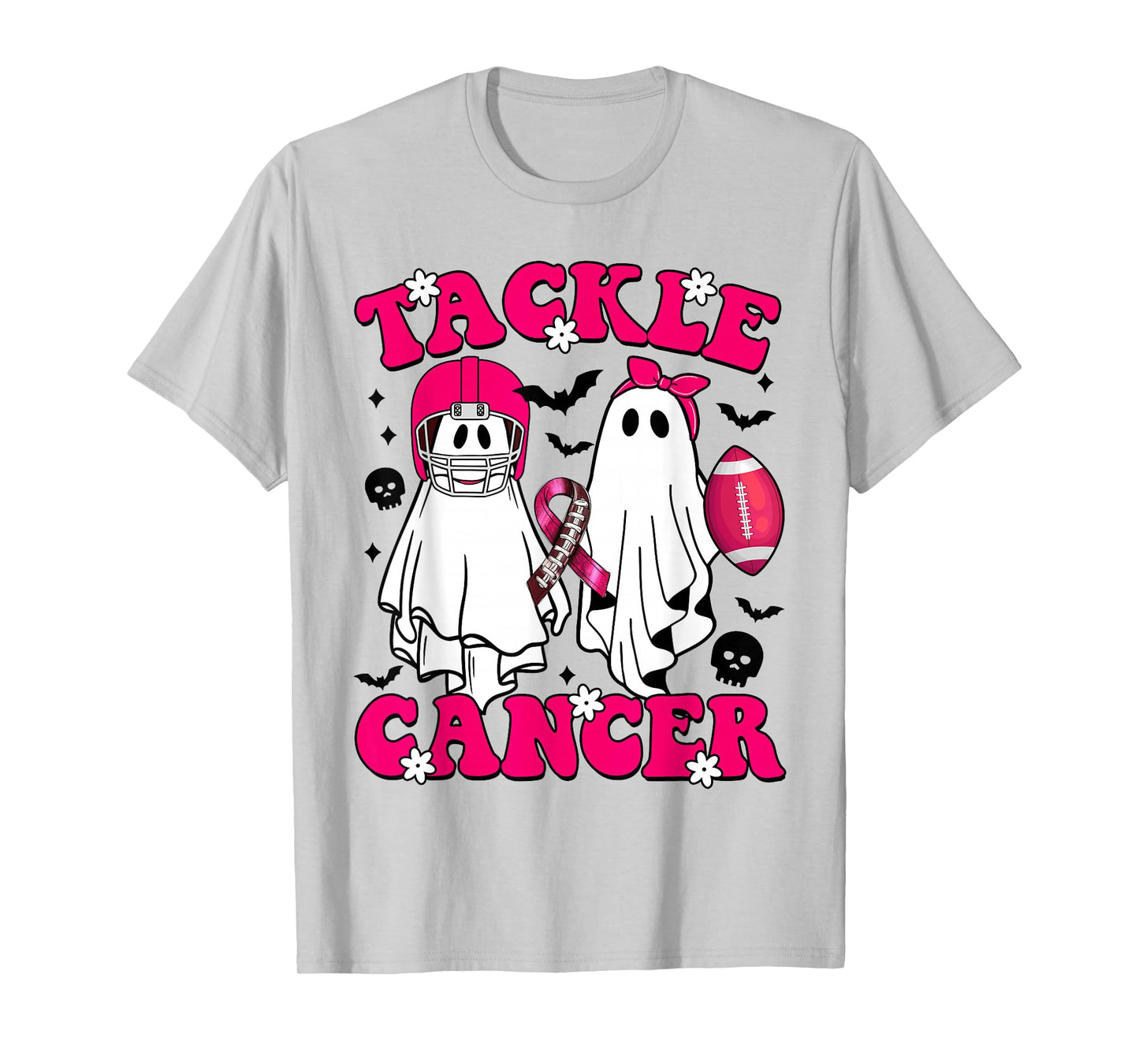 Tackle Breast Cancer Football Funny Ghost Pink Halloween T-Shirt