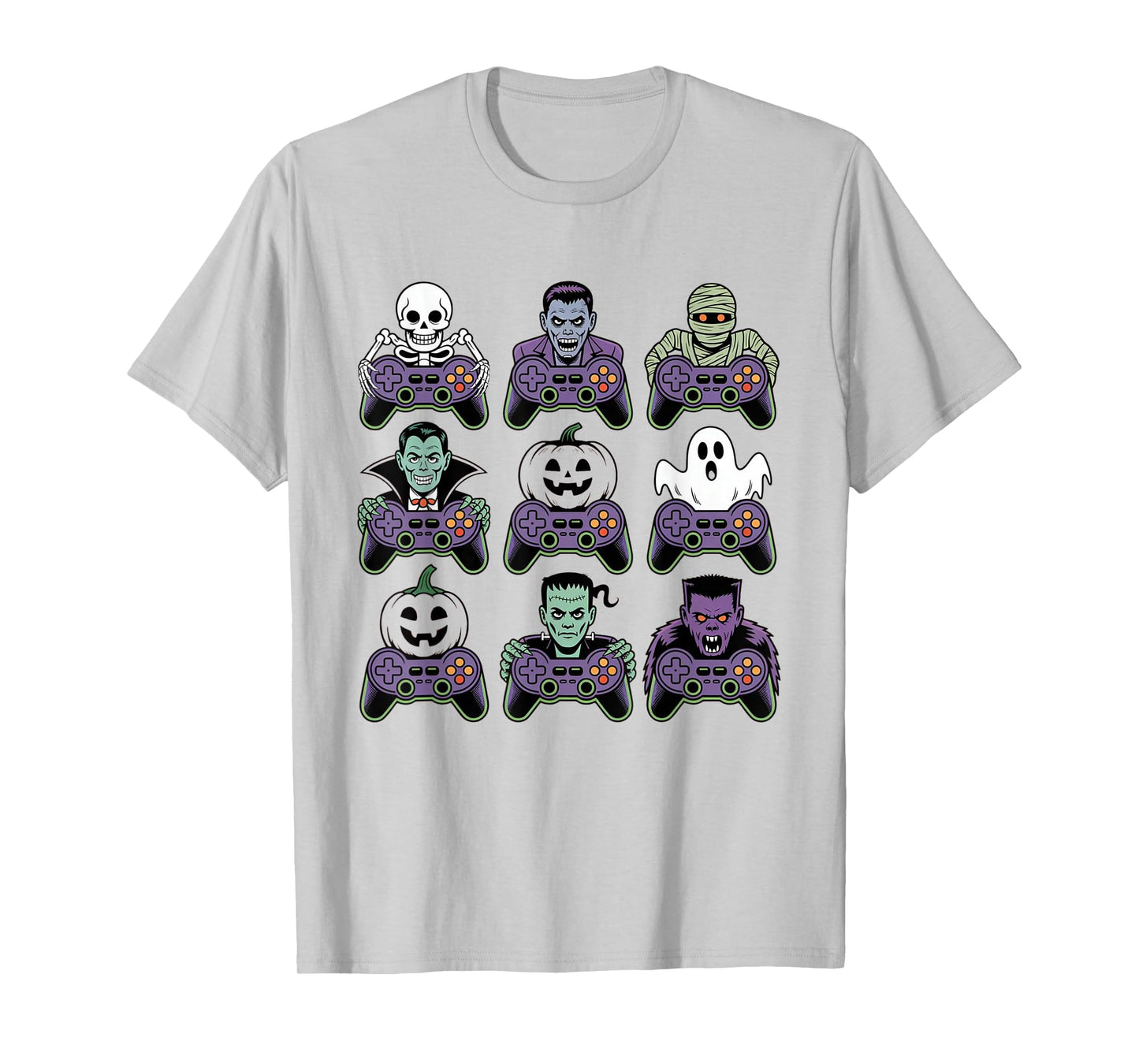 Spooky Skeleton Zombie Halloween Gamer Controllers Funny T-Shirt