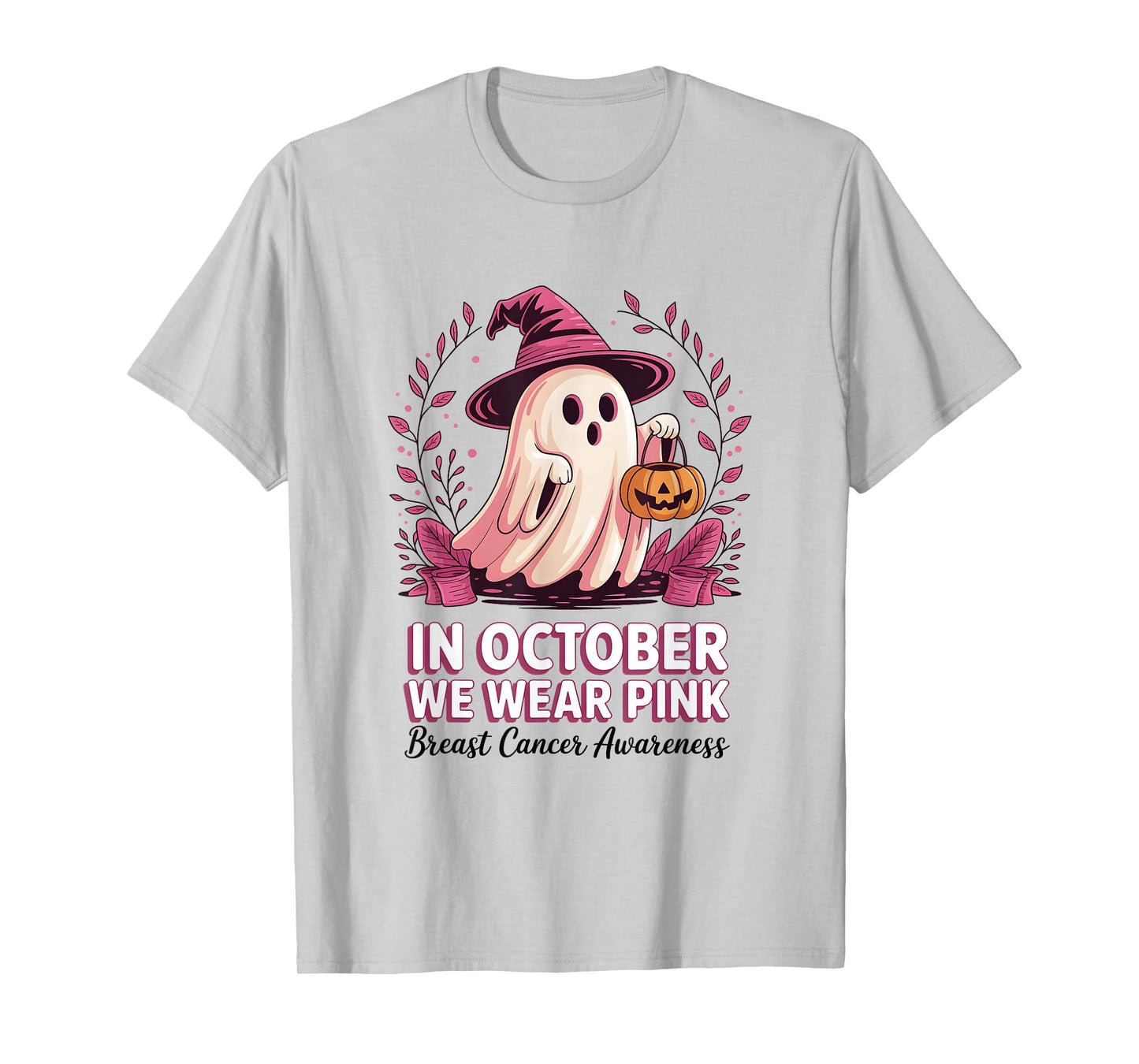 in October We Wear Pink Breast Cancer Halloween Apparel T-Shirt