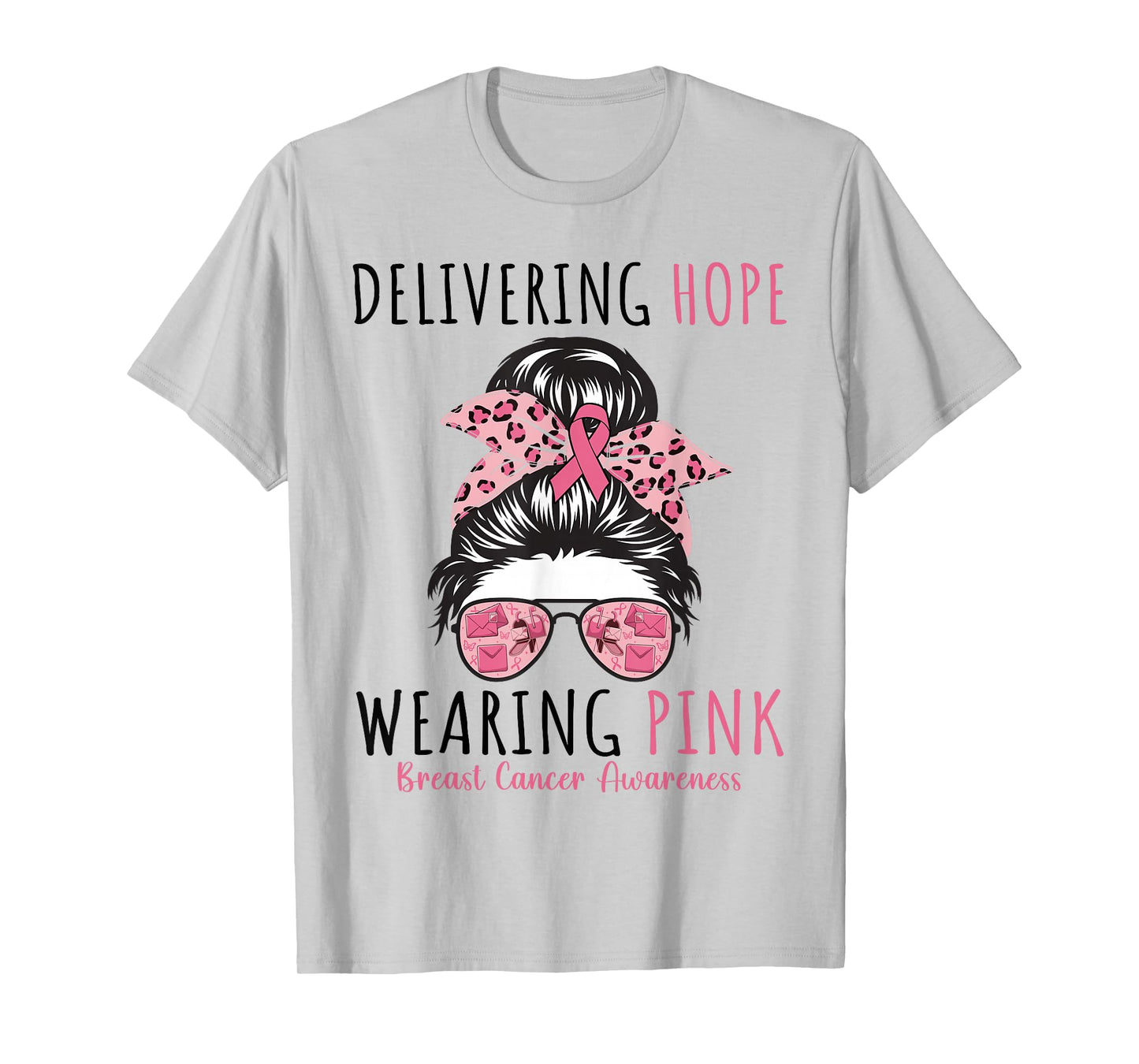 Postal Carrier Breast Cancer Awareness Women Pink Ribbon T-Shirt