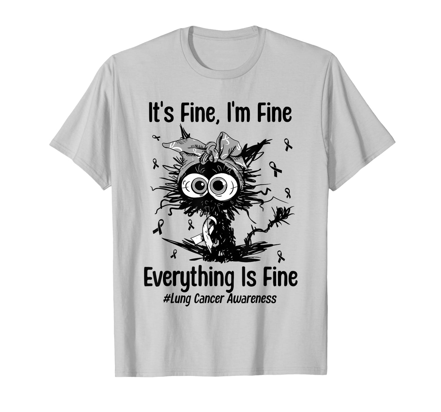 Motivational Lung Cancer Awareness Cat White Ribbon Support T-Shirt